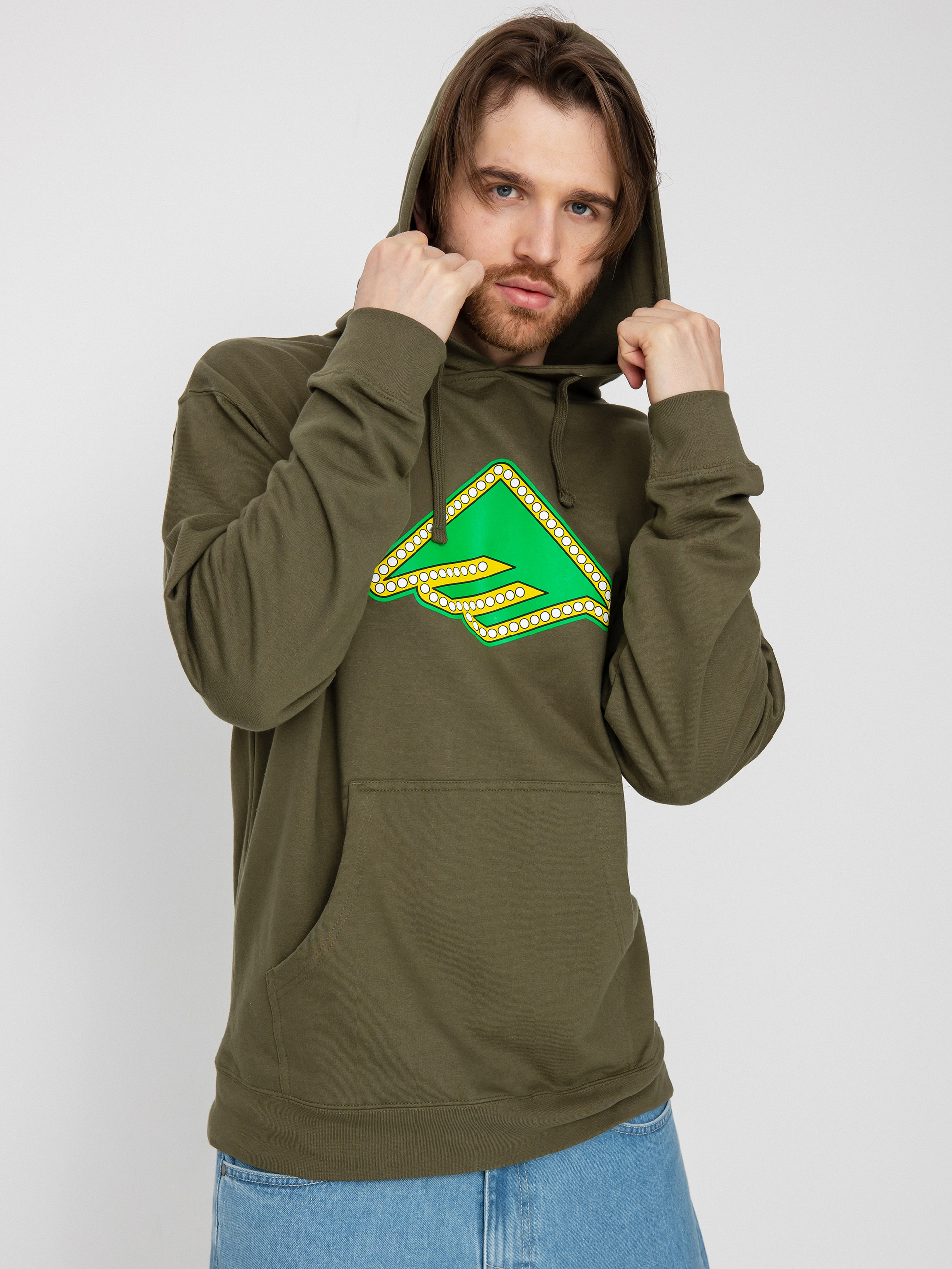 Mikina s kapucňou Emerica Shake Junt Triangle Lights HD (military)