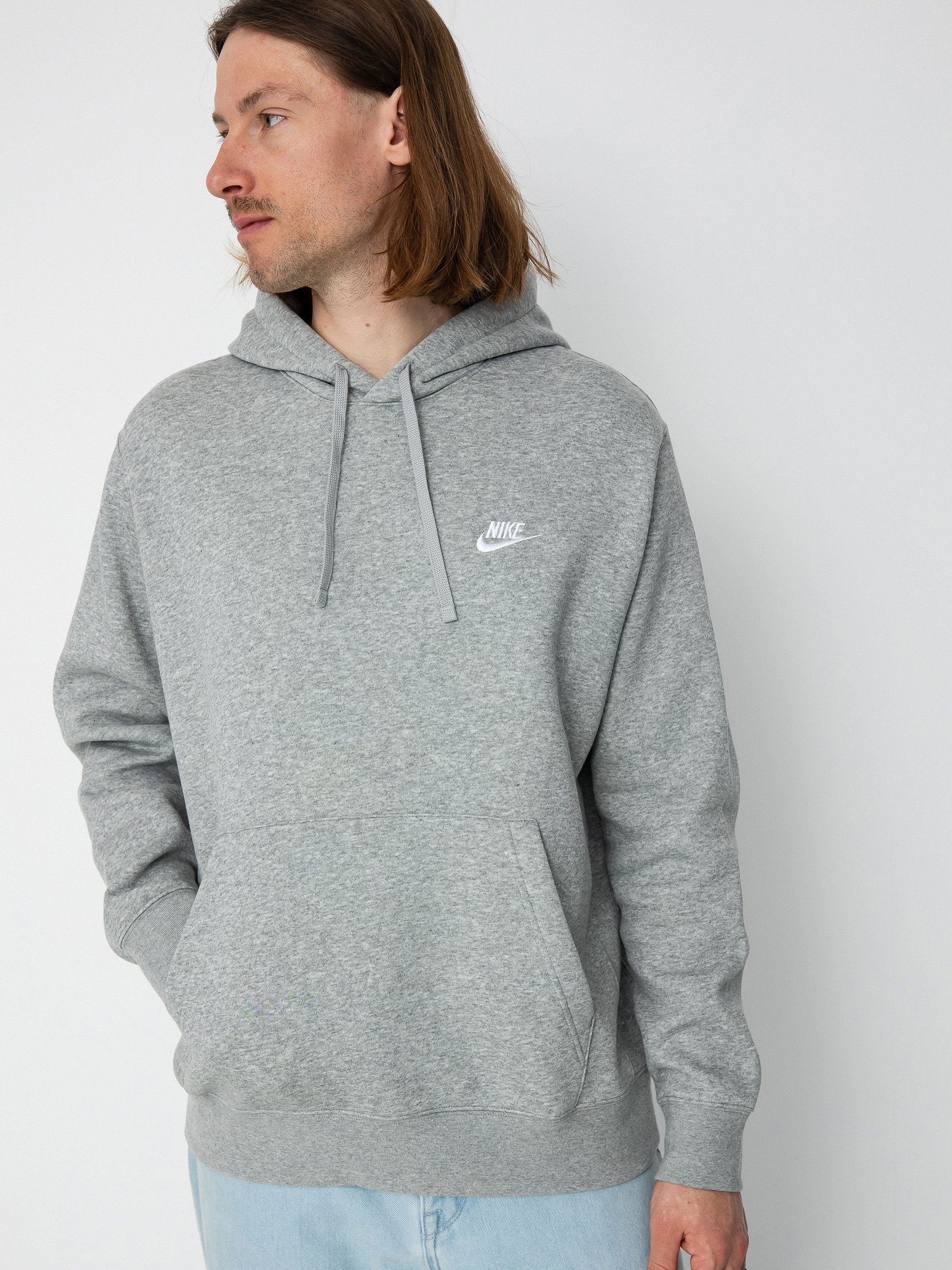 Mikina s kapucňou Nike Club Hoodie Po Bb HD (dk grey heather/matte silver/white)