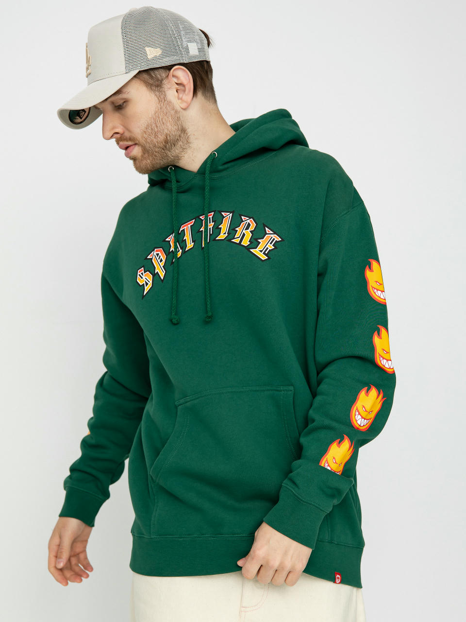 Mikina s kapucňou Spitfire Old E Bighead Fill Sleeve HD (dark green w/gold & red prints)