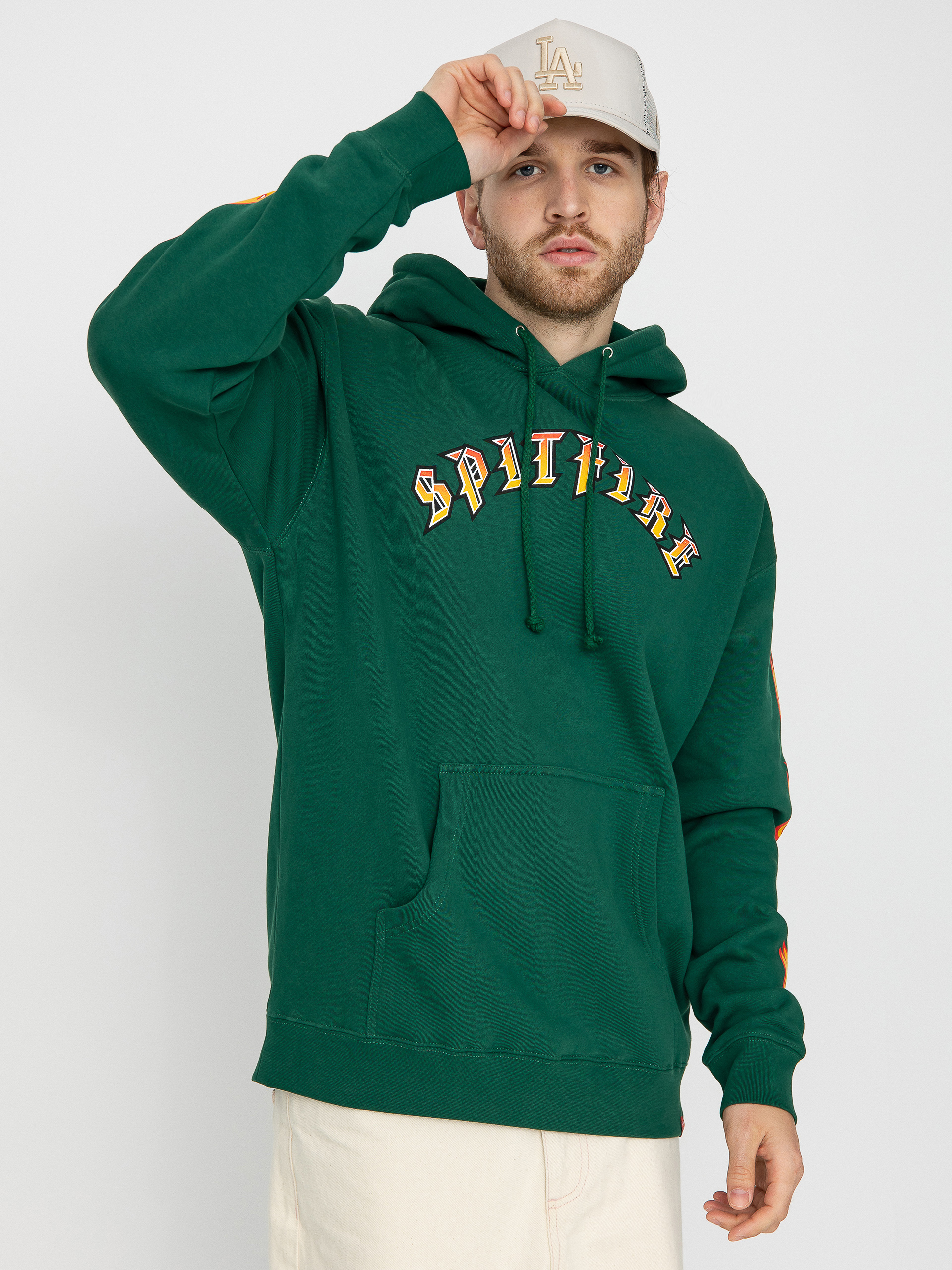 Mikina s kapucňou Spitfire Old E Bighead Fill Sleeve HD (dark green w/gold & red prints)