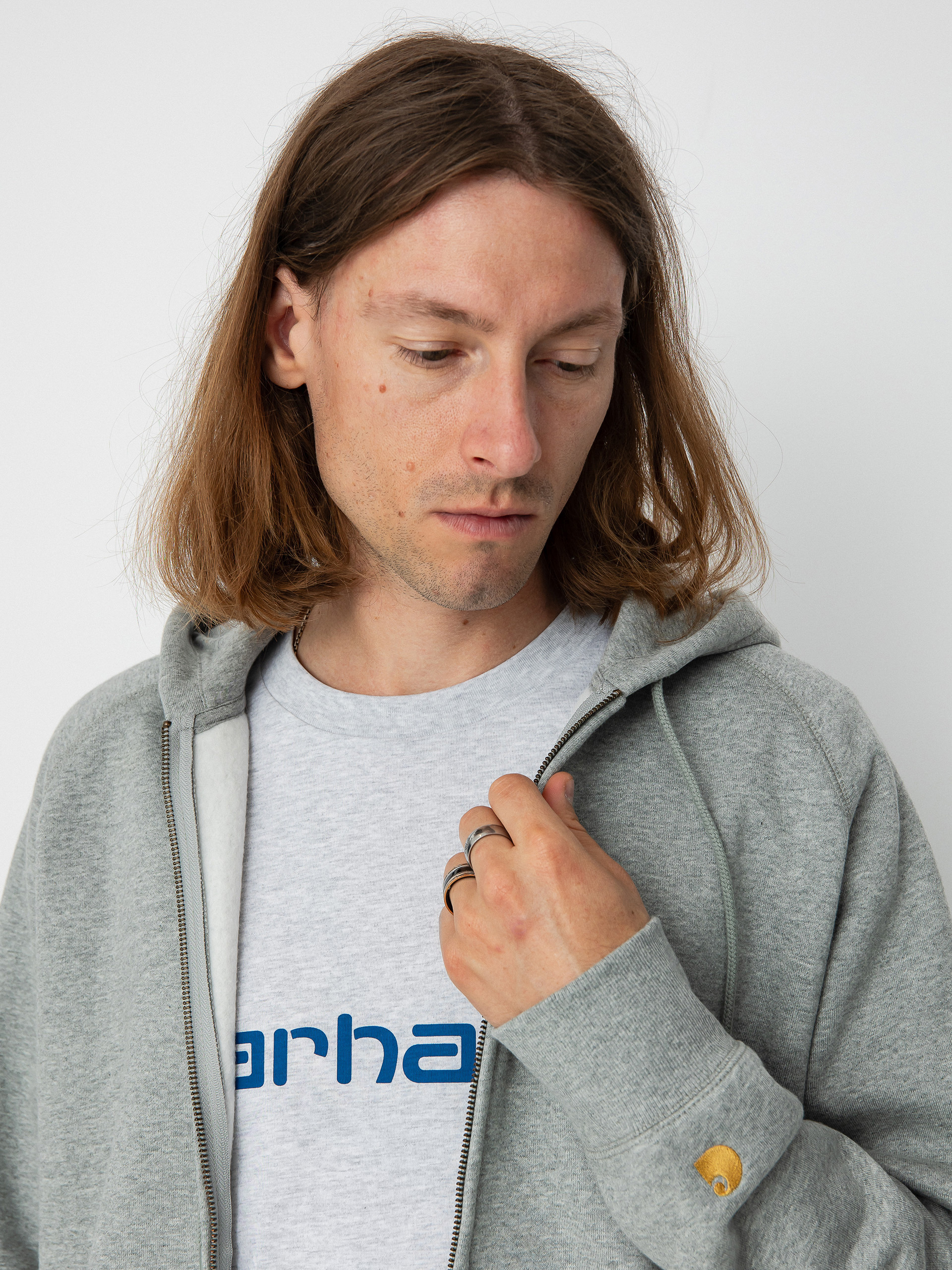 Mikina s kapucňou Carhartt WIP Chase ZHD (grey heather/gold)