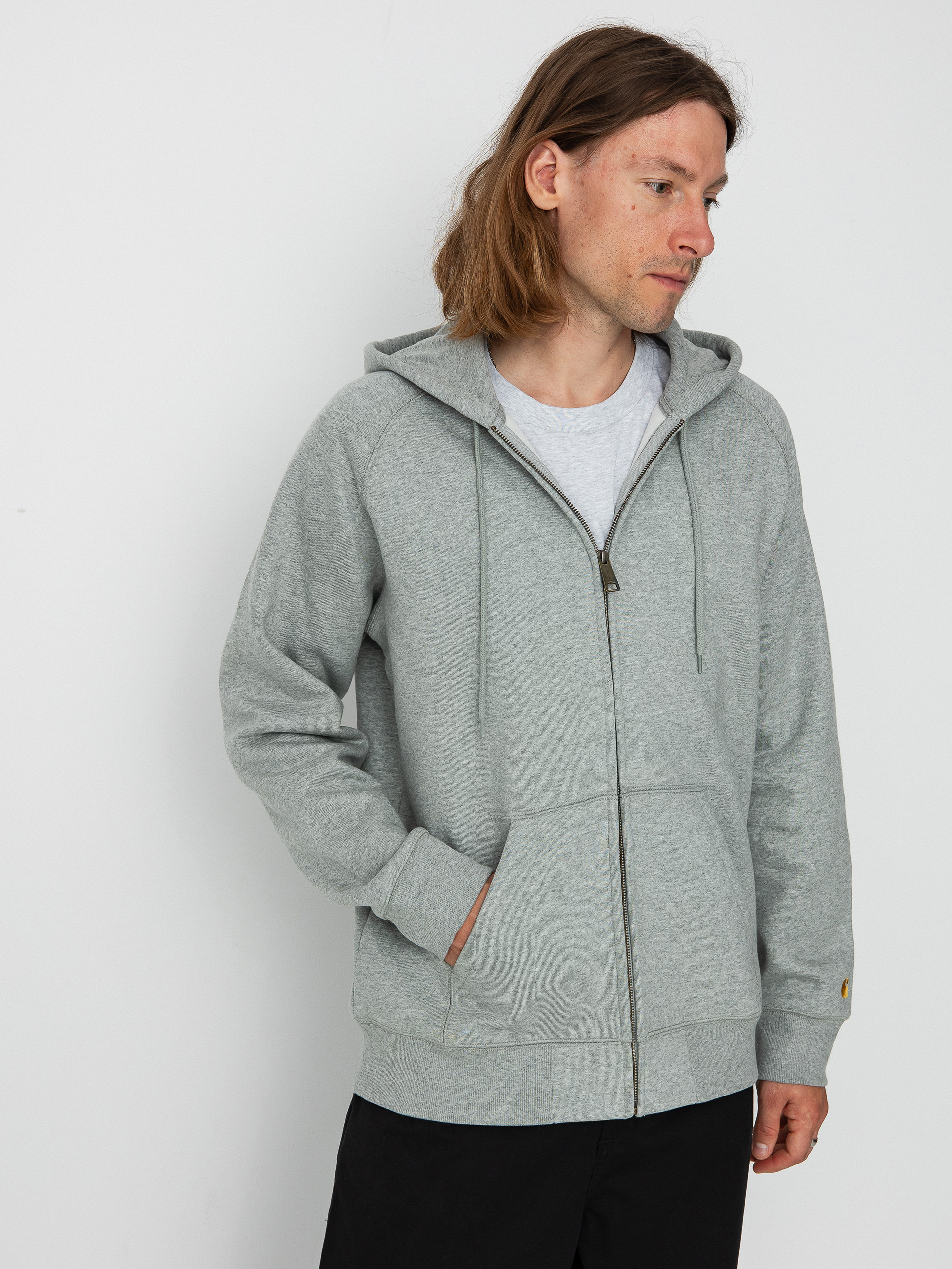 Mikina s kapucňou Carhartt WIP Chase ZHD (grey heather/gold)