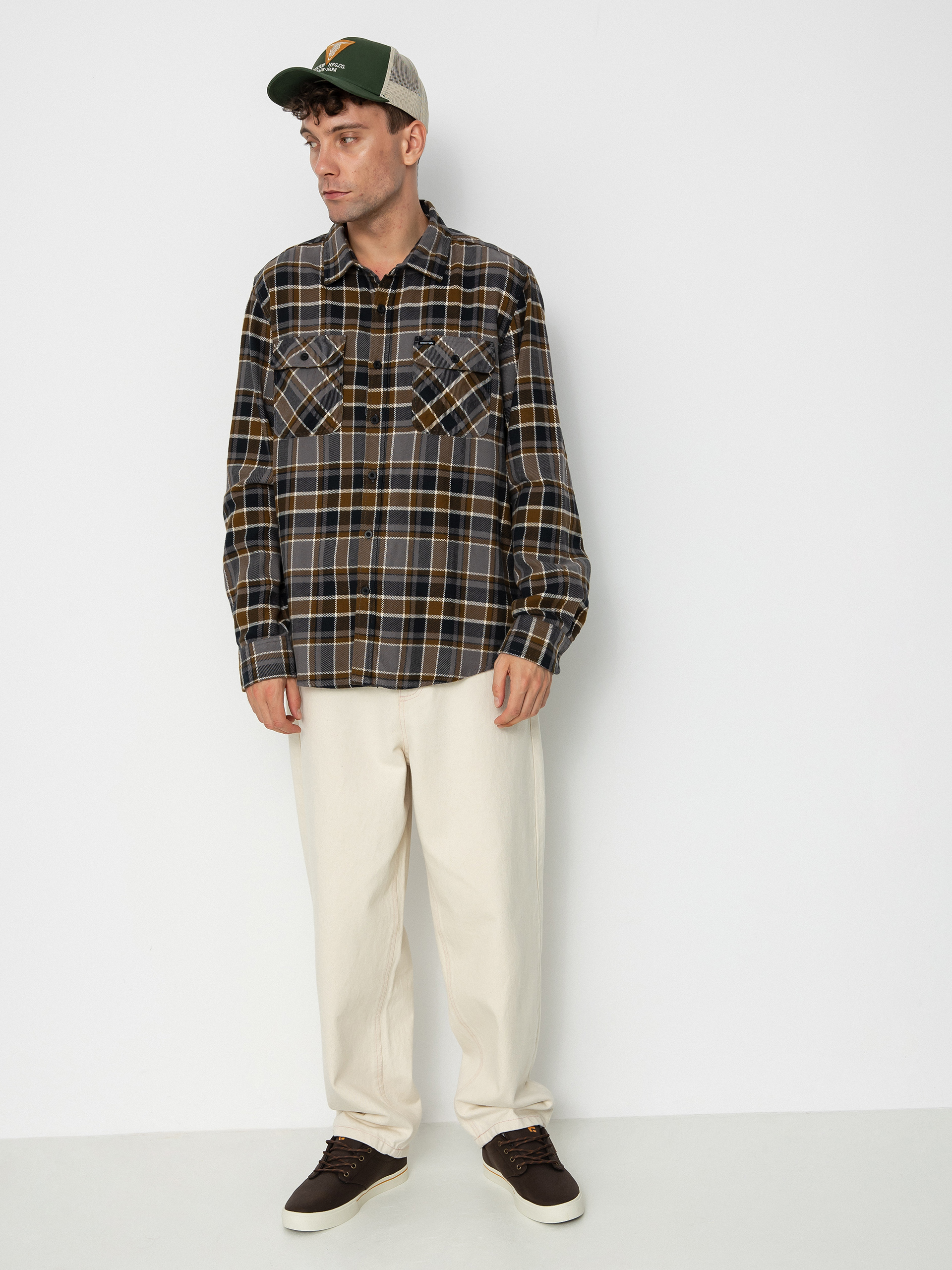 Košeľa Brixton Bowery Flannel Ls (black/desert palm/beige)