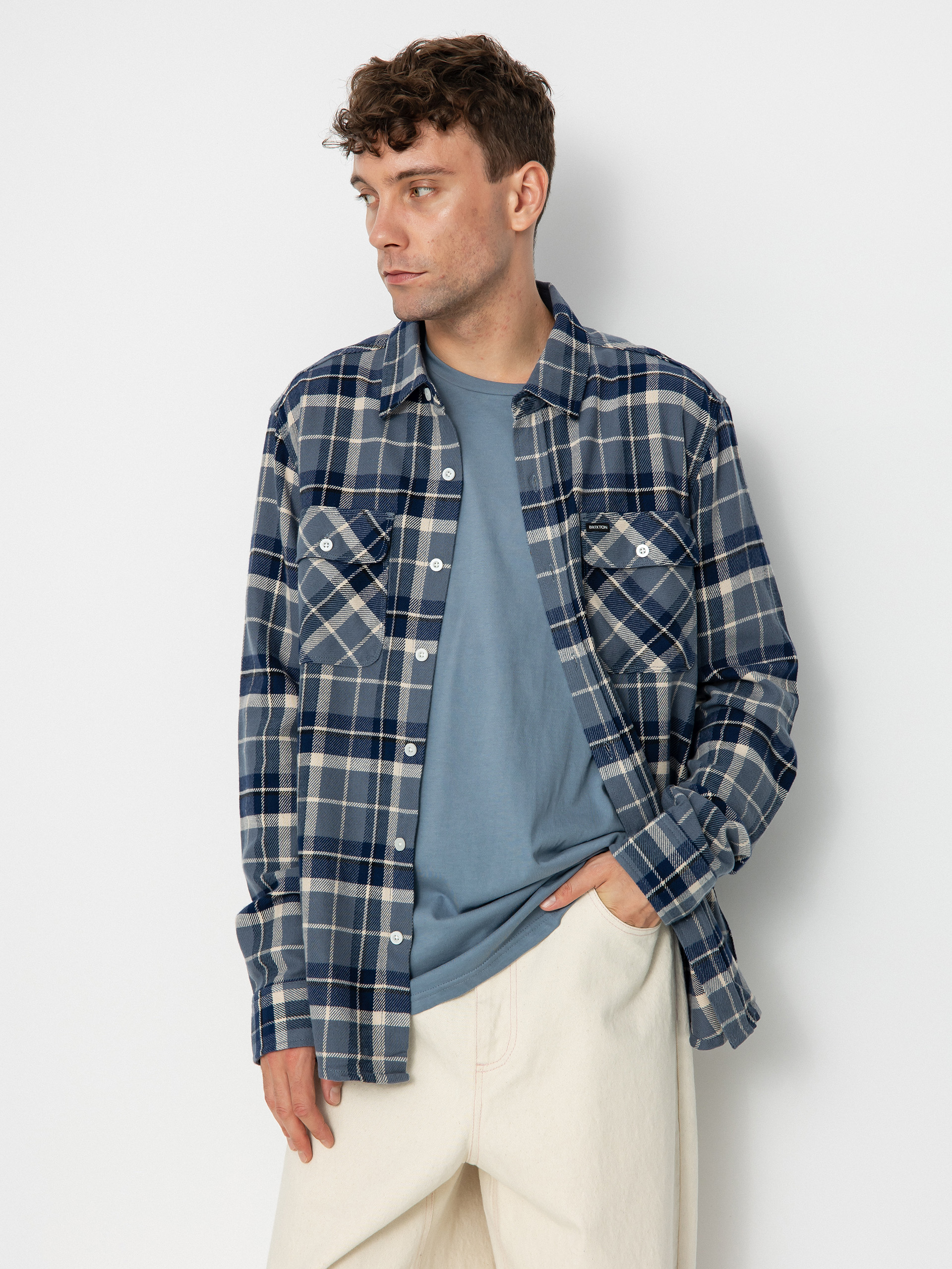 Košeľa Brixton Bowery Flannel Ls (flint blue/twilight blue/beige)