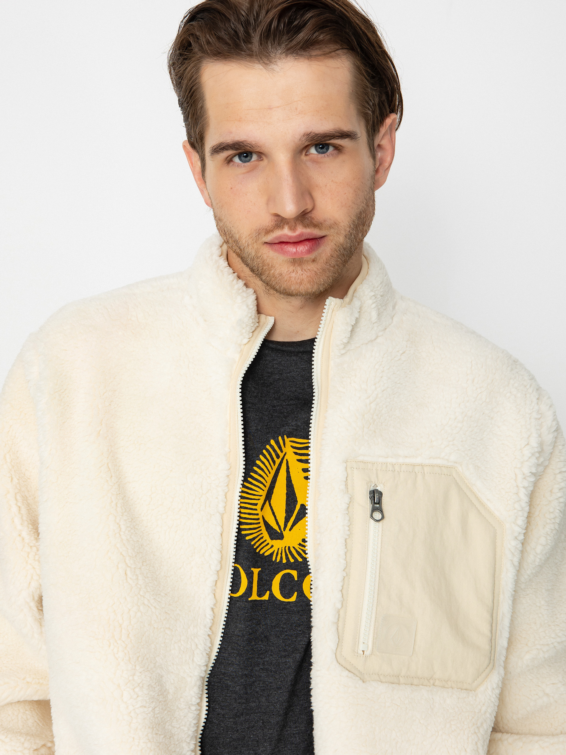 Pánsky Mikina s kapucňou Volcom Muzzer Fuzzar Zip (dirty white)