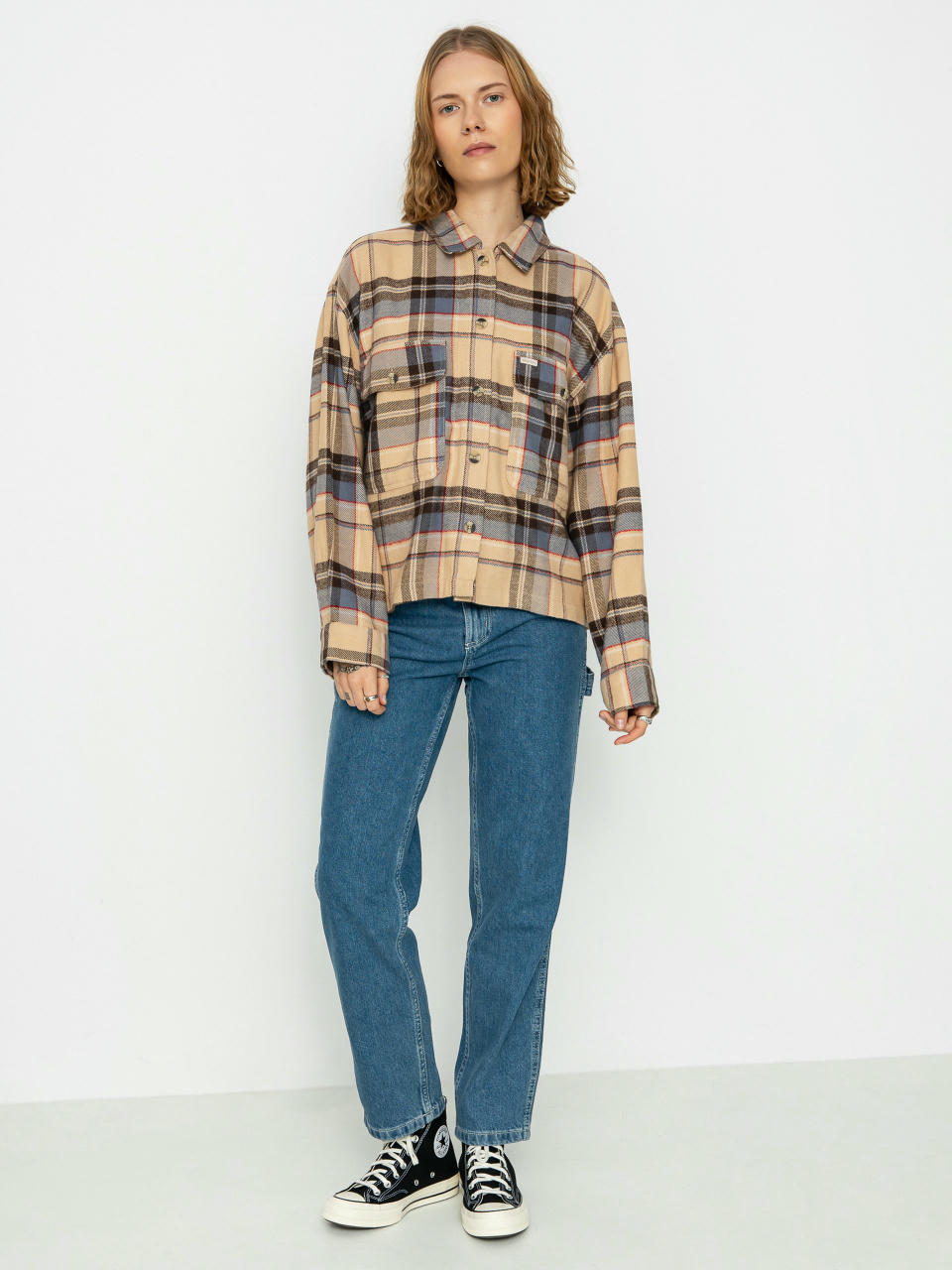 Košeľa Brixton Bowery Flannel Ls Wmn (sesame/flint blue)