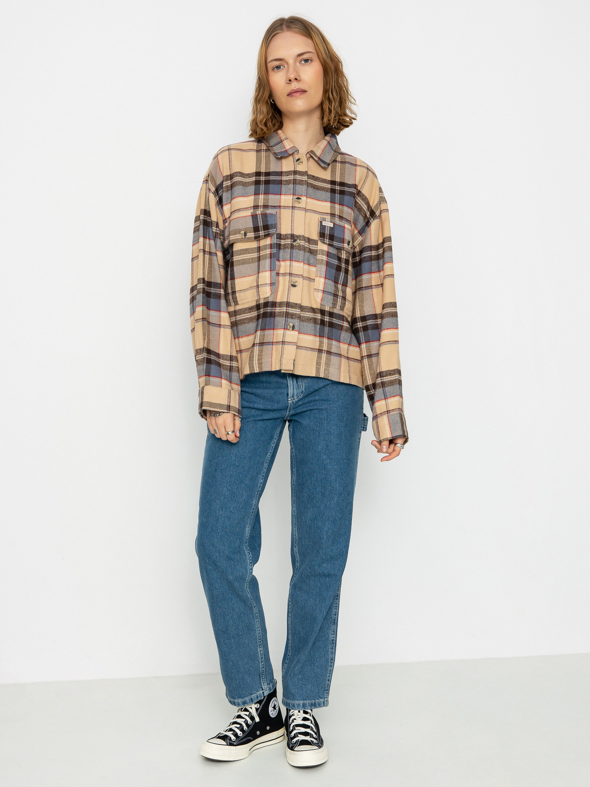 Košeľa Brixton Bowery Flannel Ls Wmn (sesame/flint blue)