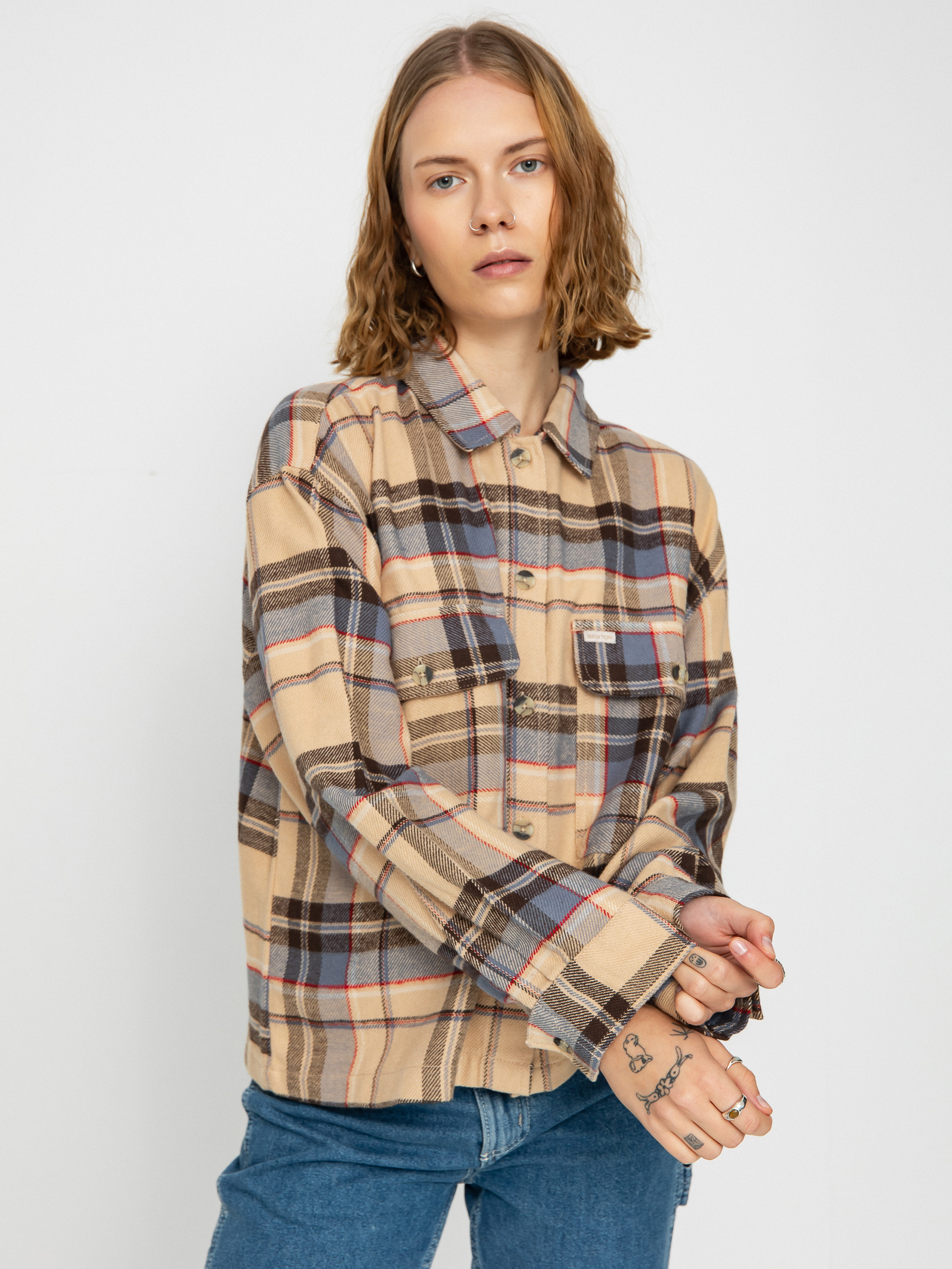 Košeľa Brixton Bowery Flannel Ls Wmn (sesame/flint blue)