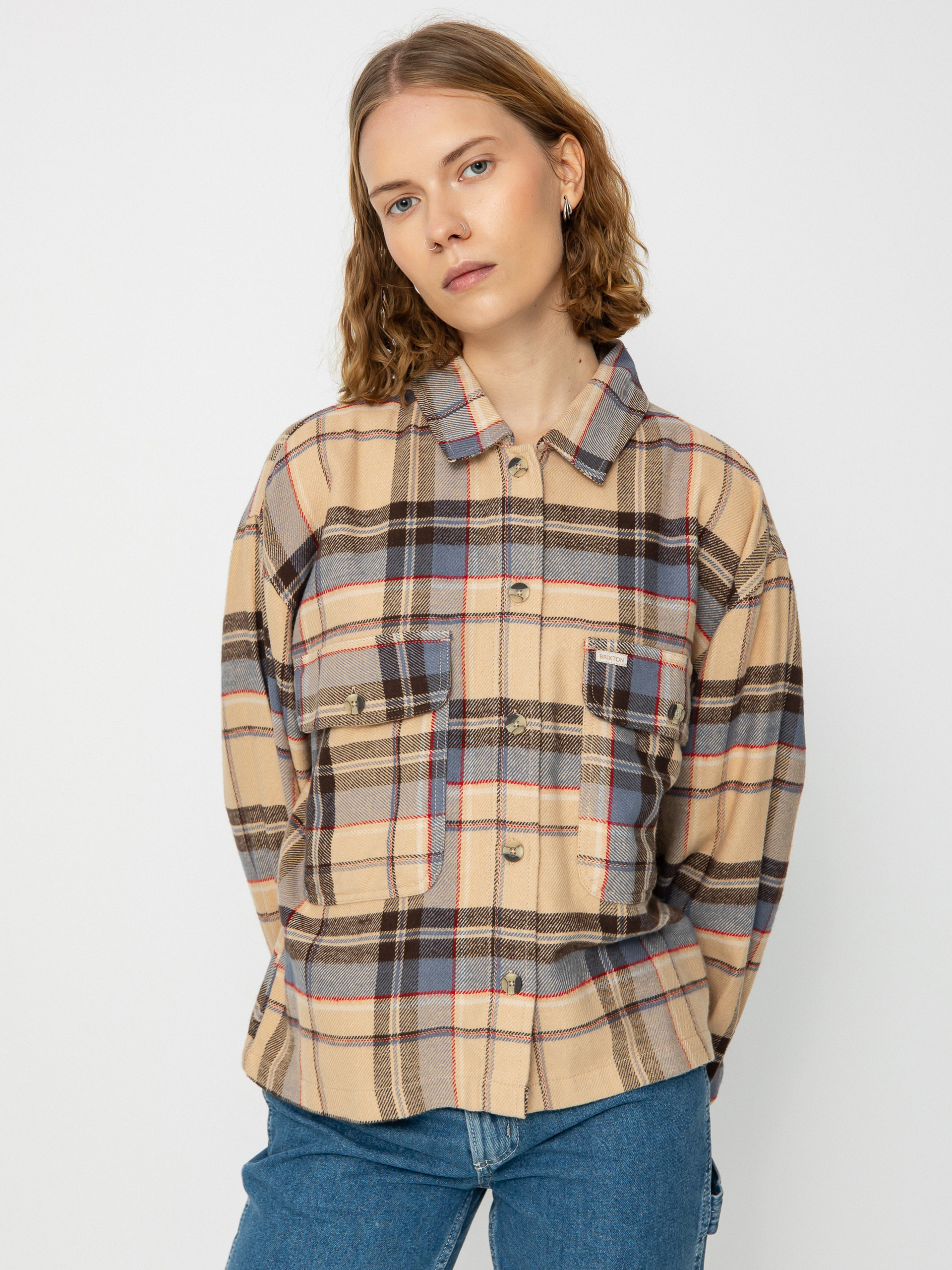 Košeľa Brixton Bowery Flannel Ls Wmn (sesame/flint blue)