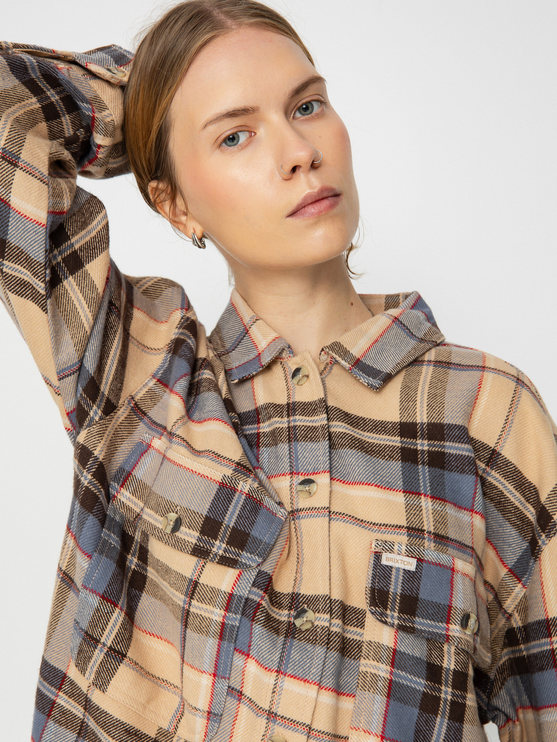 Košeľa Brixton Bowery Flannel Ls Wmn (sesame/flint blue)