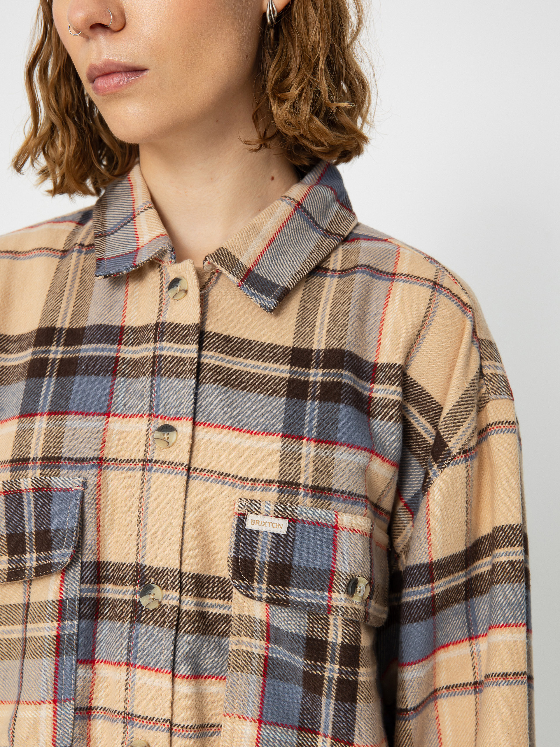 Košeľa Brixton Bowery Flannel Ls Wmn (sesame/flint blue)