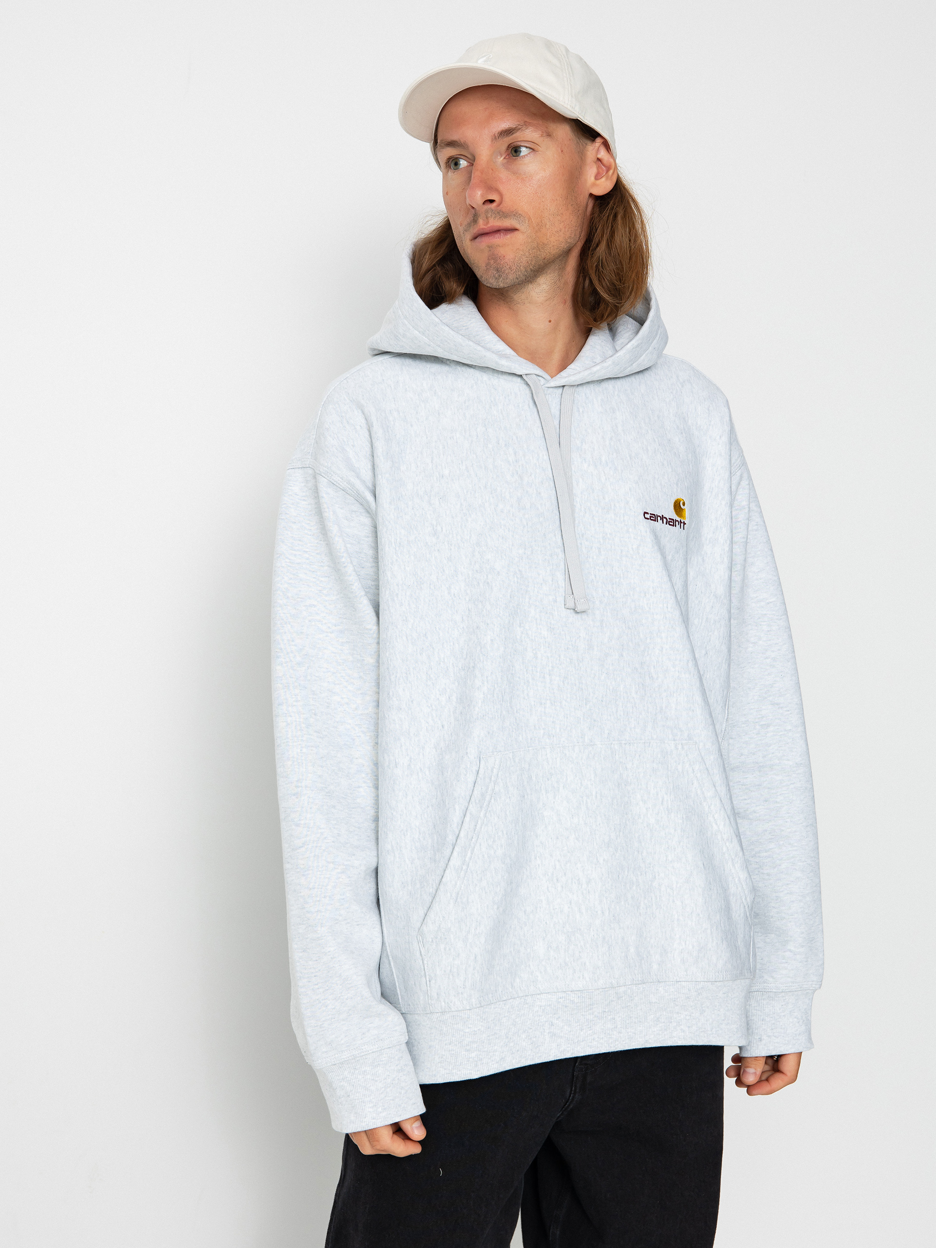 Mikina s kapucu0148ou Carhartt WIP American Script HD (ash heather)