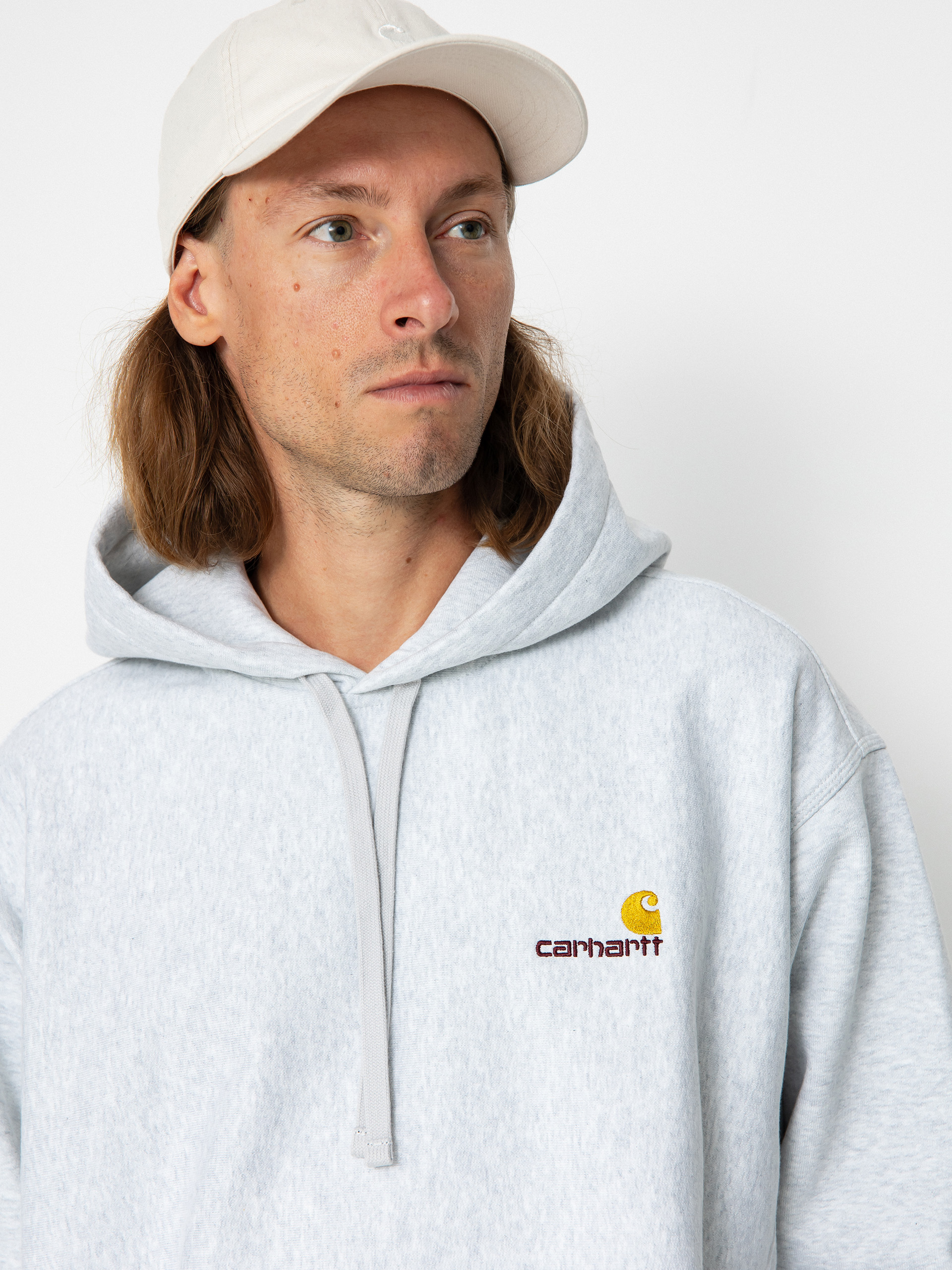 Mikina s kapucňou Carhartt WIP American Script HD (ash heather)