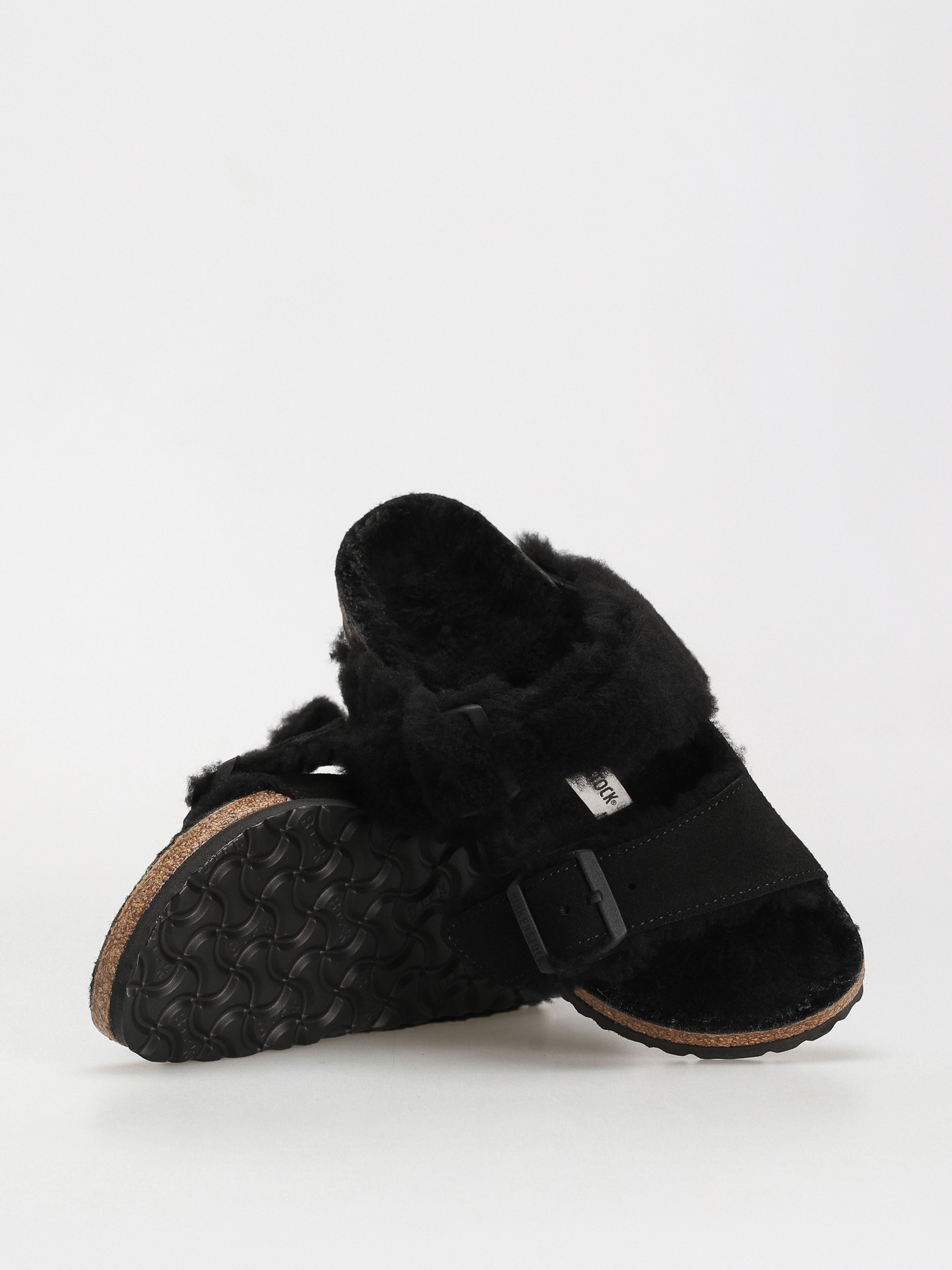 Šľapky Birkenstock Arizona Split Teddy Parts Rivet Logo Suede Leather/Fur Narrow Wmn (black)