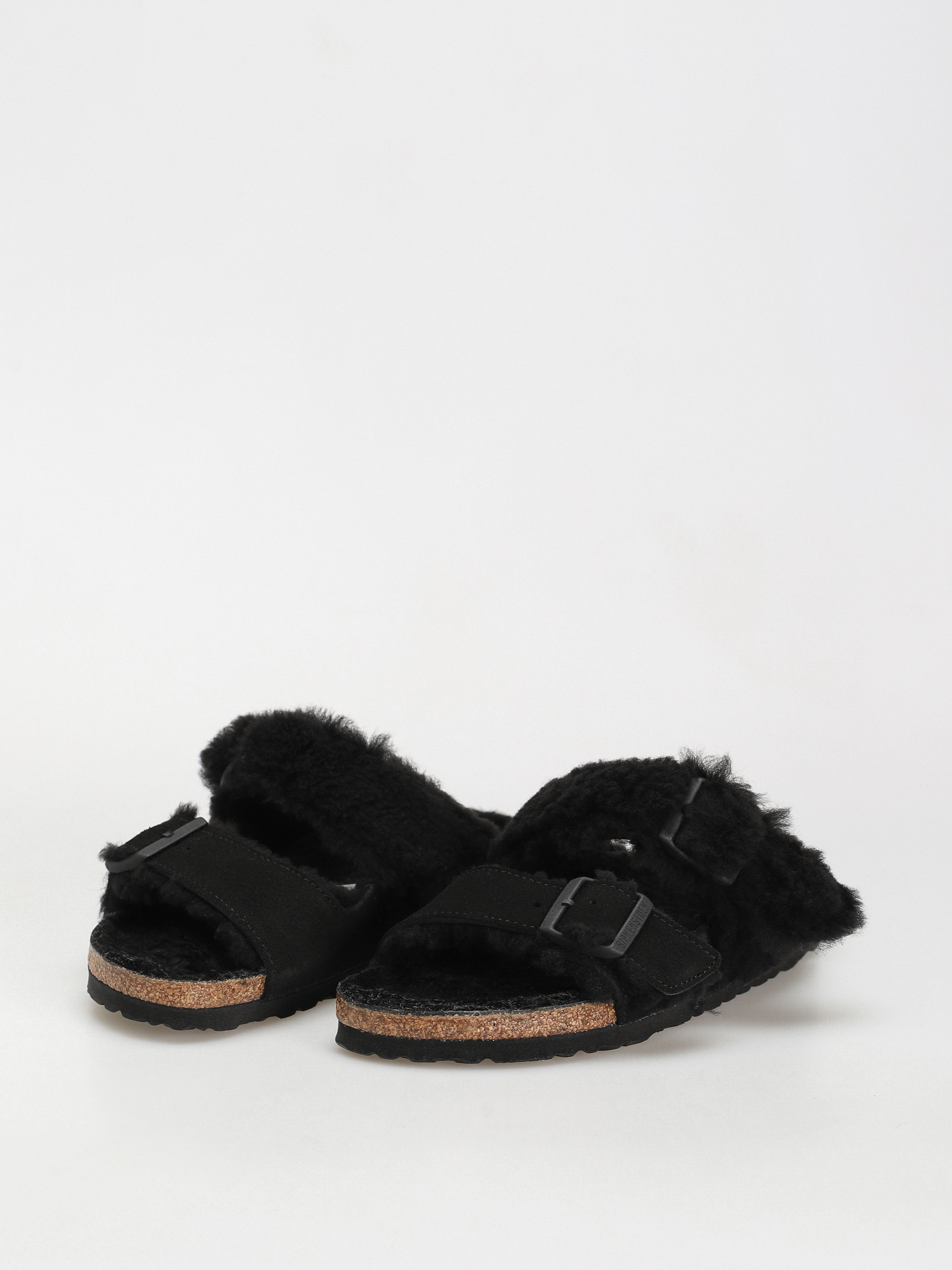 Šľapky Birkenstock Arizona Split Teddy Parts Rivet Logo Suede Leather/Fur Narrow Wmn (black)