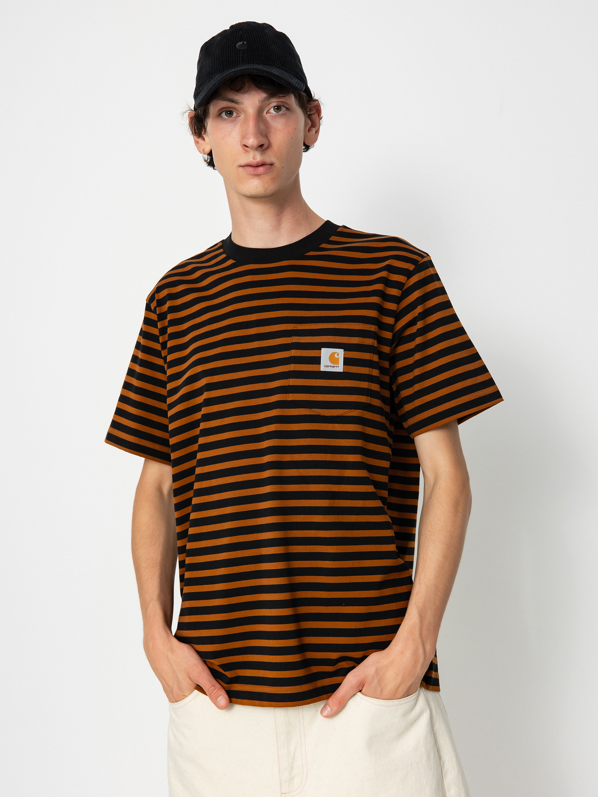 Tričko Carhartt WIP Seidler Pocket (seidler stripe deep h brown/black)