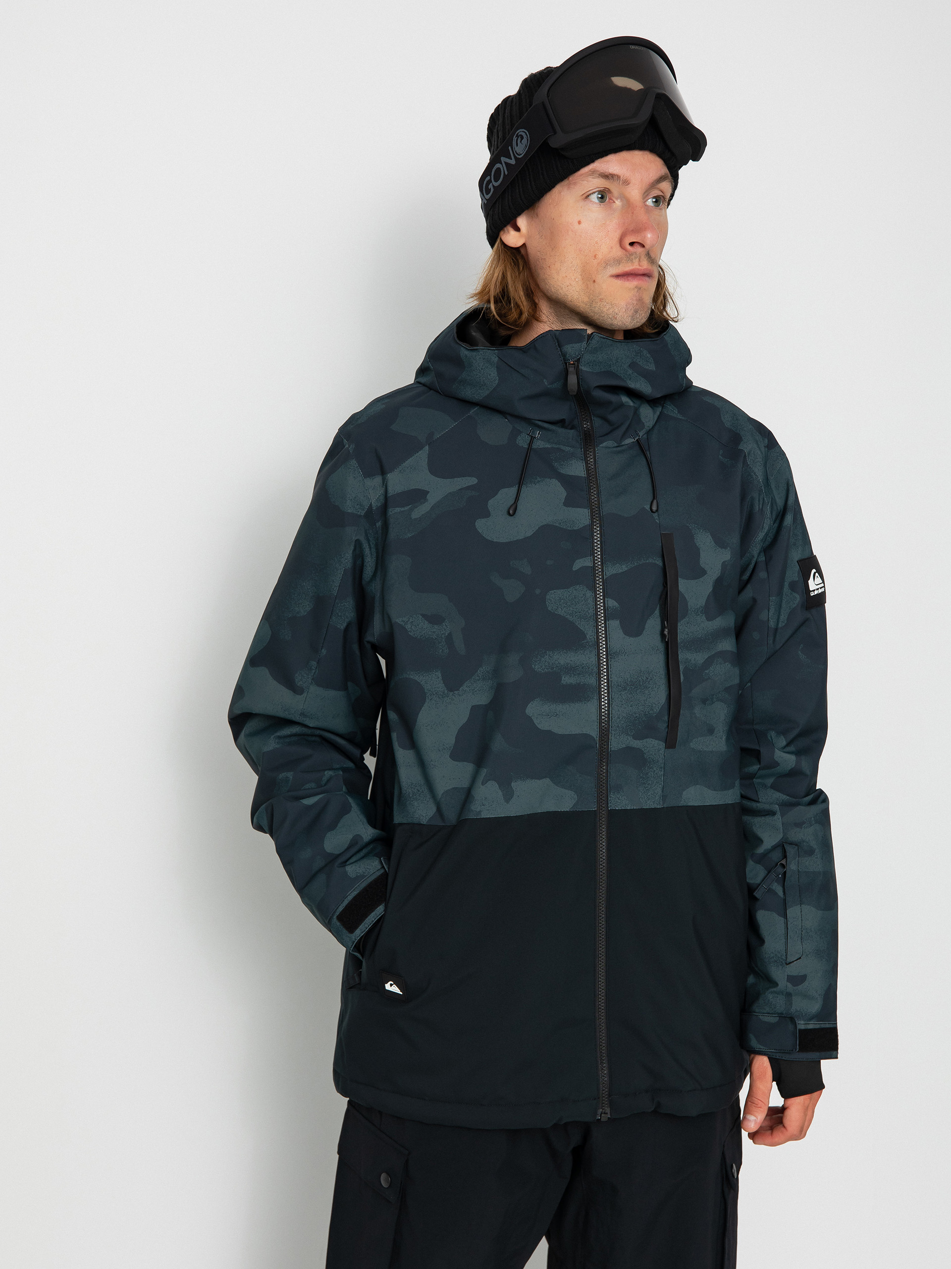 Pánska Snowboardová bunda Quiksilver Mission Printed Block (spray camo true black)