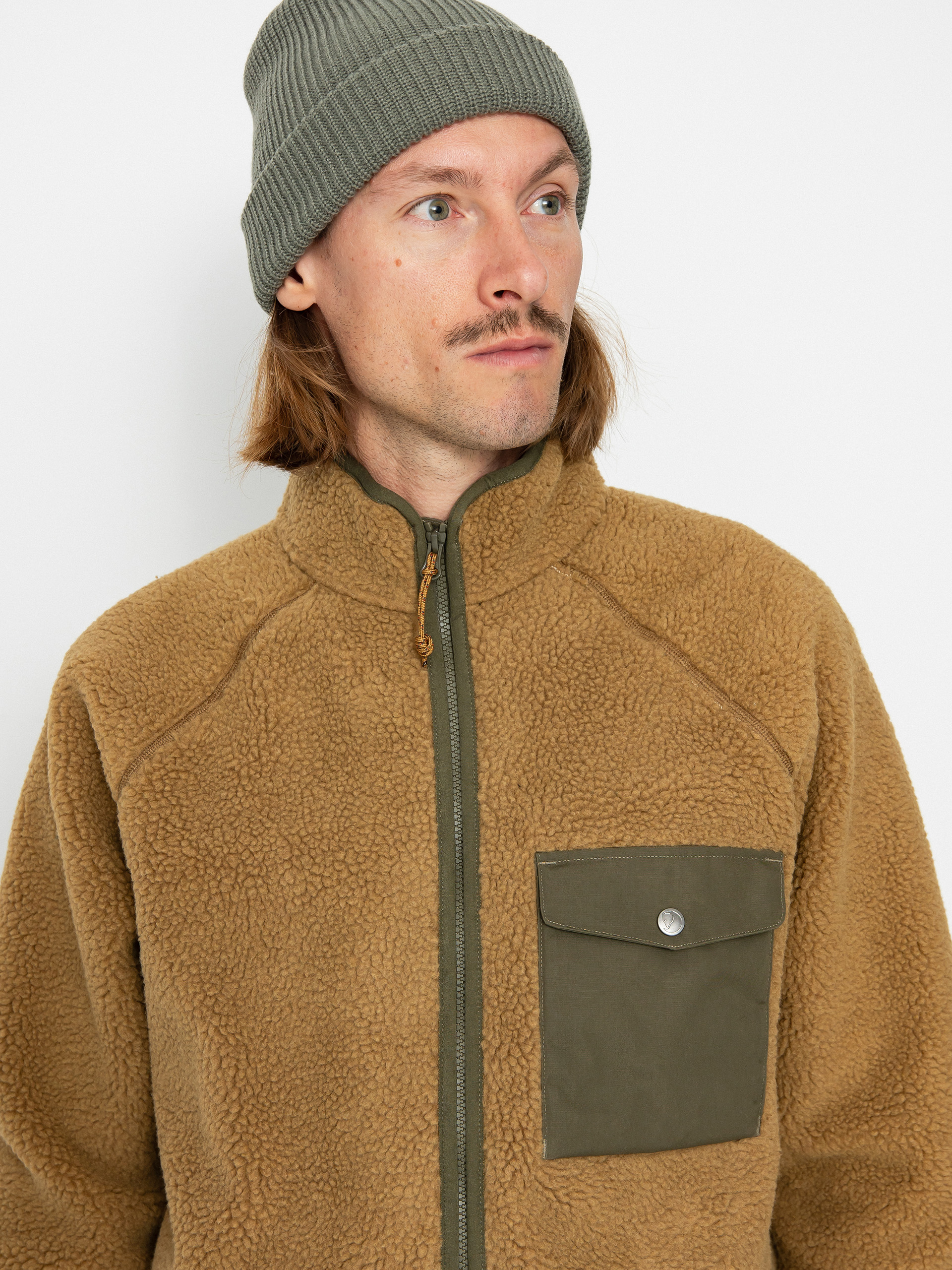 Pánsky Flisová mikina Fjallraven Vardag Pile (buckwheat brown/laurel green)