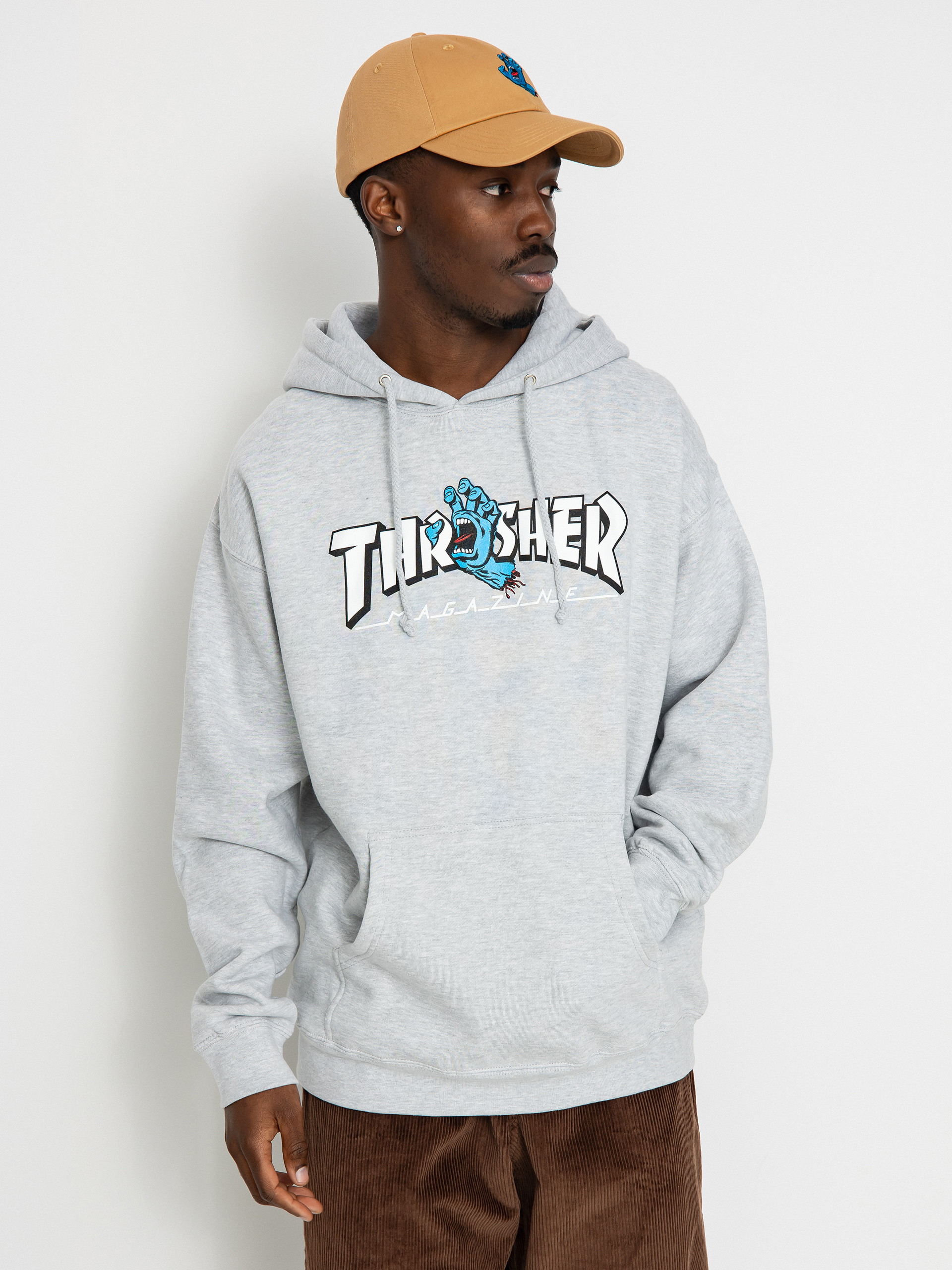 Mikina s kapucňou Santa Cruz X Thrasher Screaming Logo HD (grey hthr)