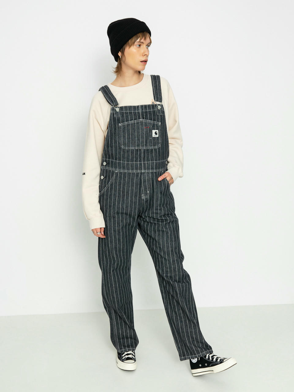 Nohavice Carhartt WIP Orlean Bib Wmn (orlean stripe/black/white)