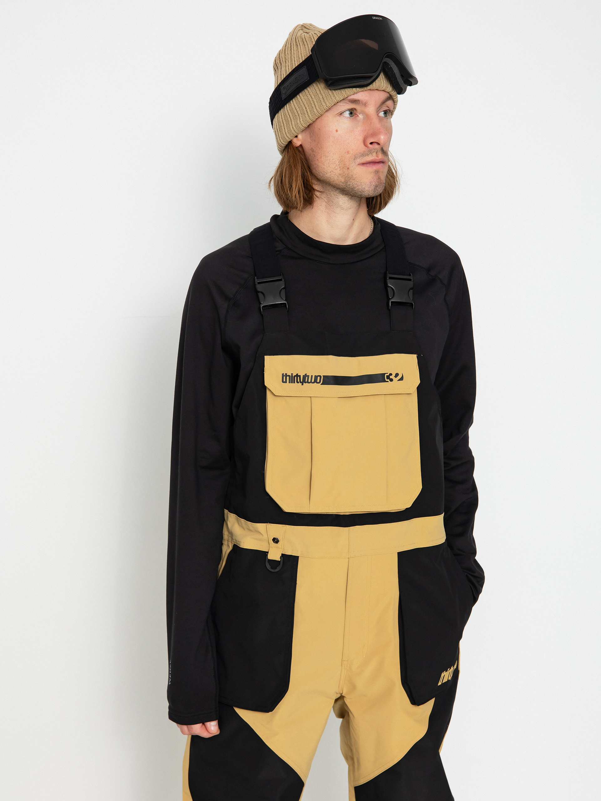 Pánske Snowboardové nohavice ThirtyTwo Basement Bib (black/tan)