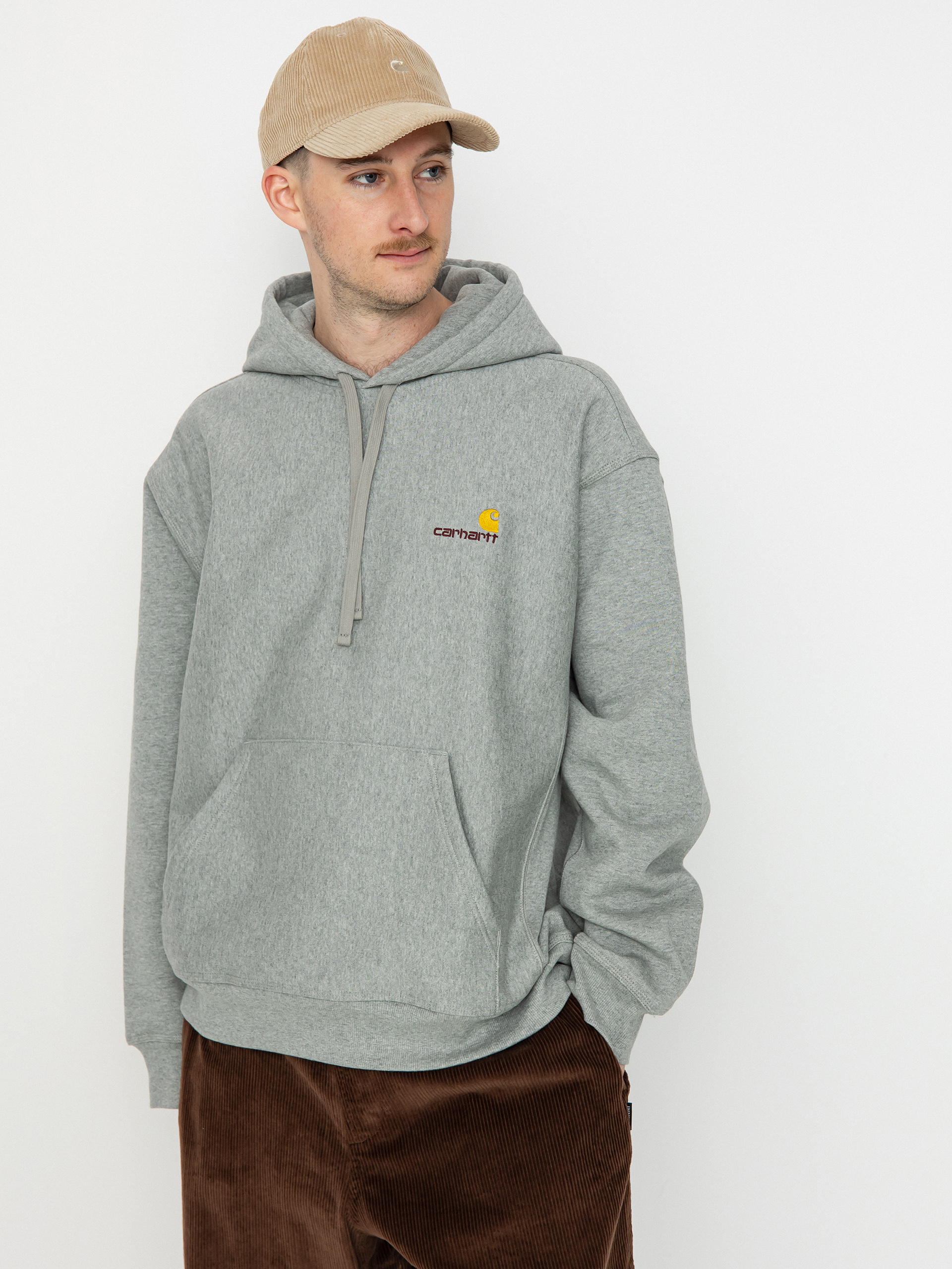 Mikina s kapucňou Carhartt WIP American Script HD (grey heather)