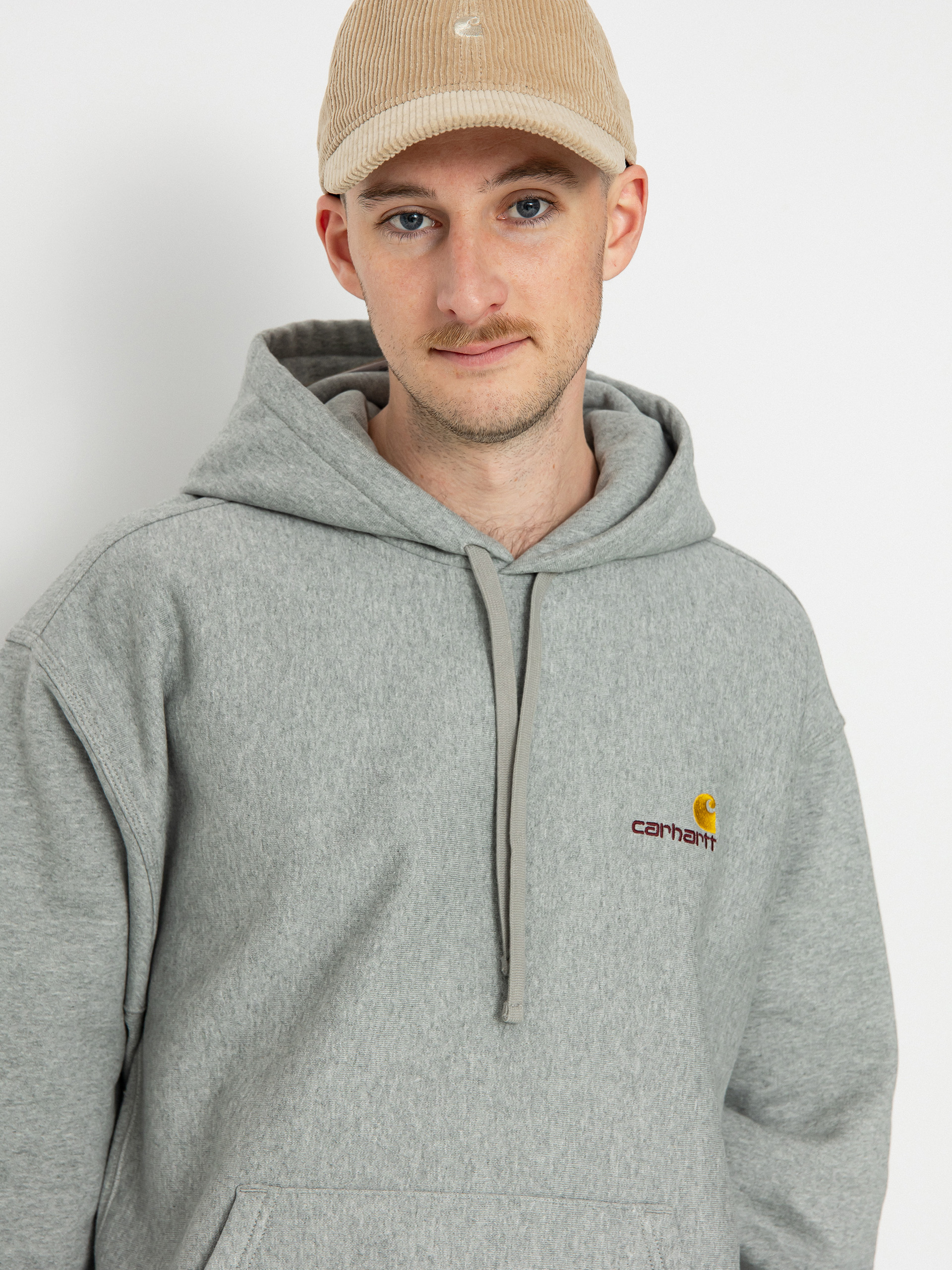 Mikina s kapucňou Carhartt WIP American Script HD (grey heather)