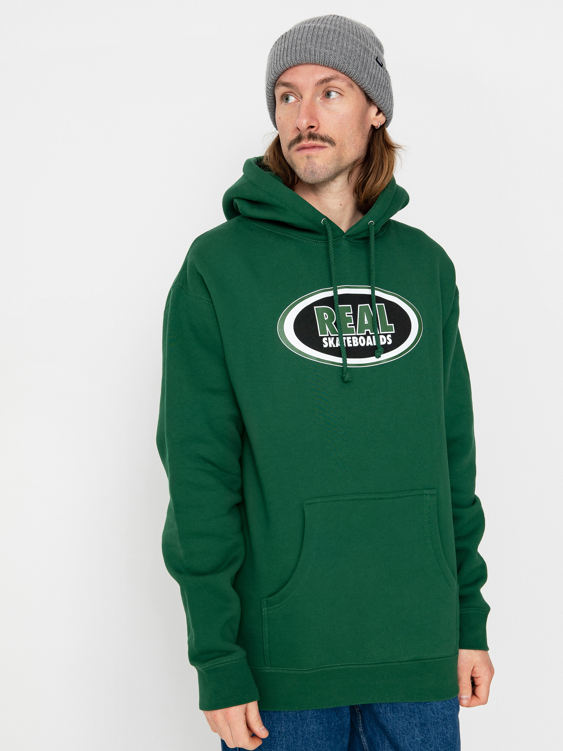 Mikina s kapucňou Real Oval HD (dark green/black/white)