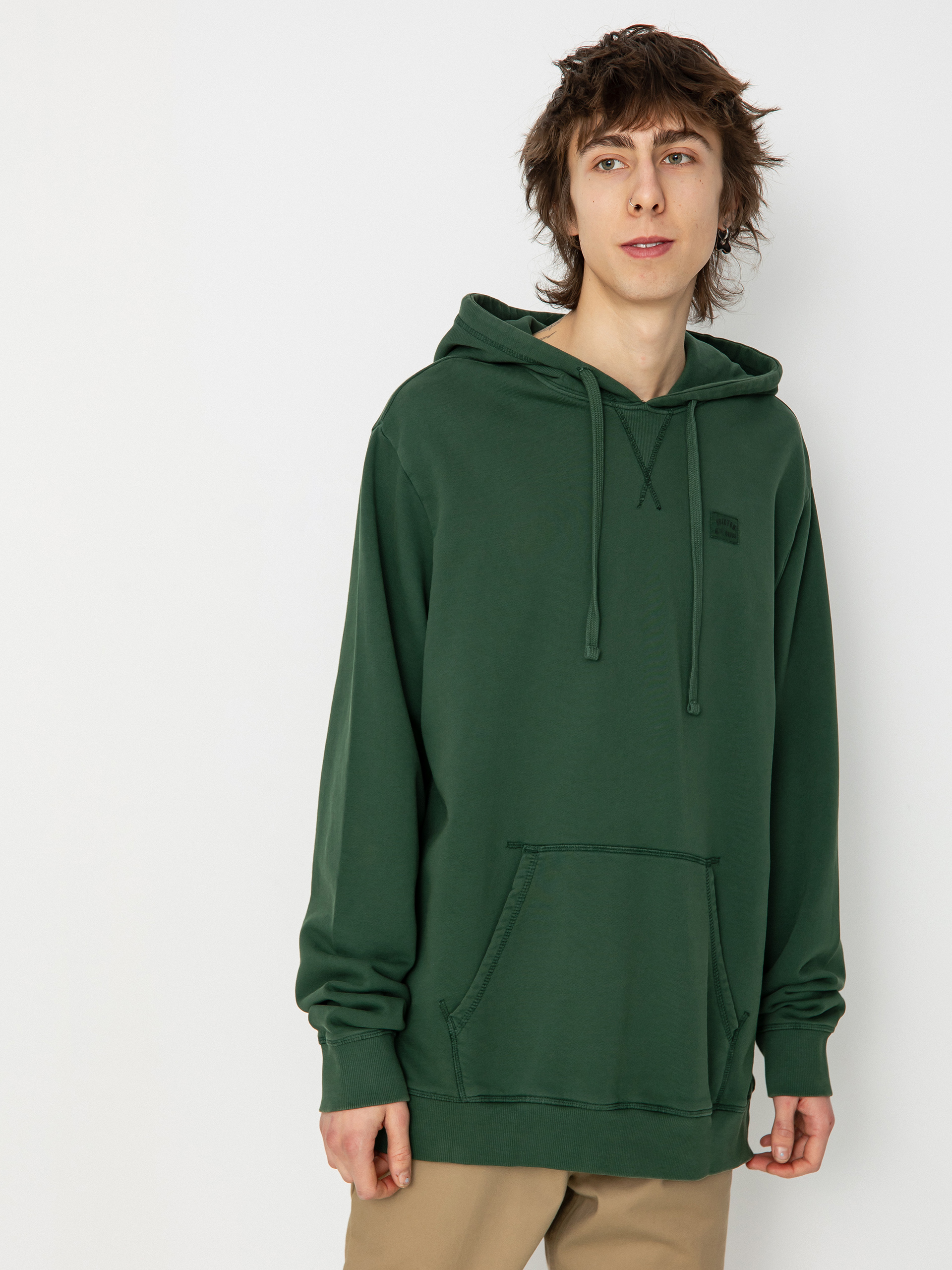 Mikina s kapucu0148ou Brixton Vintage Reserve Cl Ft (trekking green sol wash)
