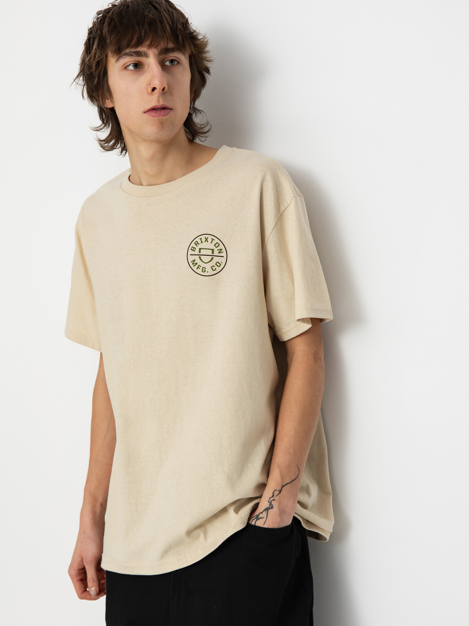 Tričko Brixton Crest II Stt (cream/sea kelp/sepia)