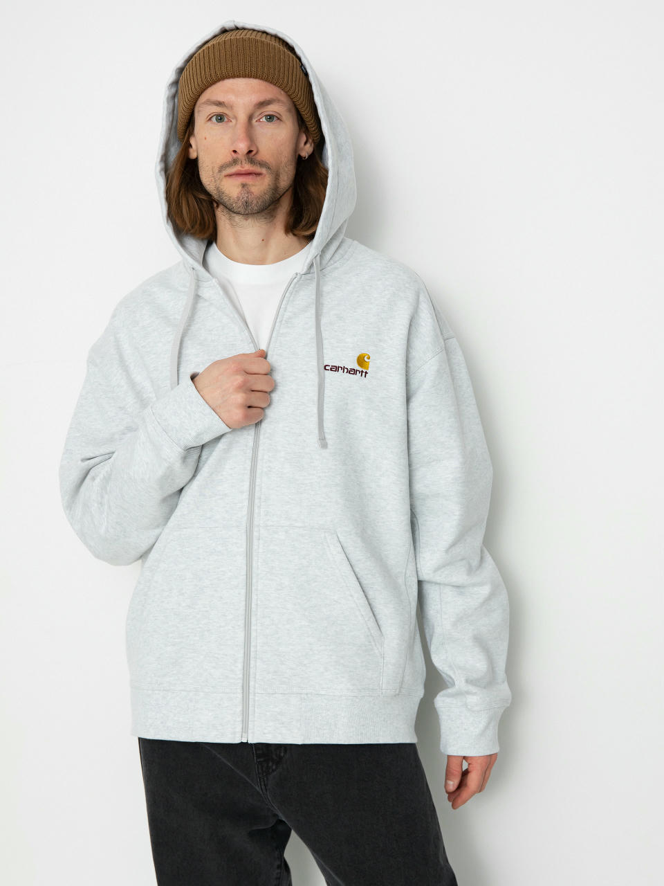 Mikina s kapucňou Carhartt WIP American Script ZHD (ash heather)