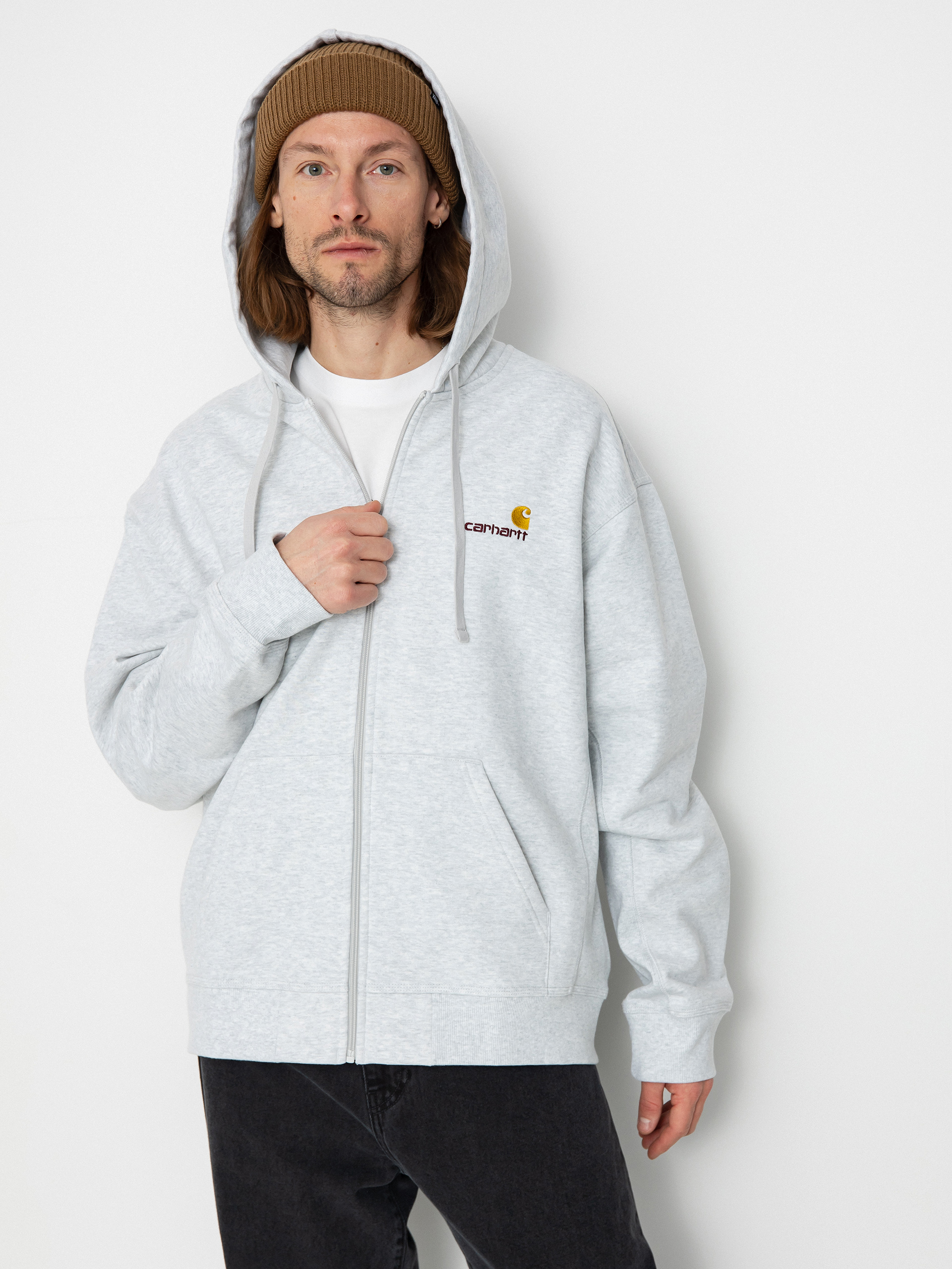 Mikina s kapucu0148ou Carhartt WIP American Script ZHD (ash heather)