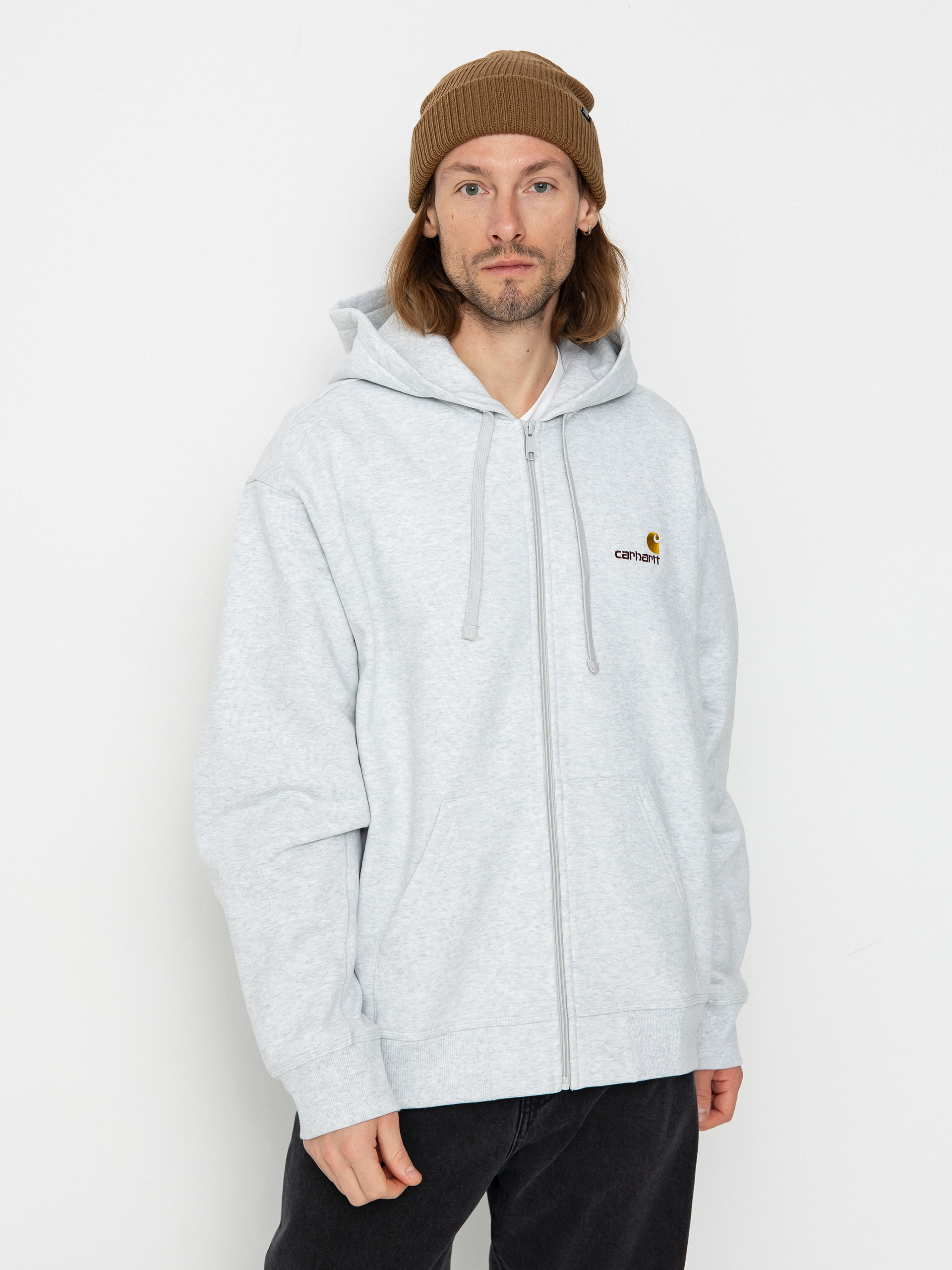 Mikina s kapucňou Carhartt WIP American Script ZHD (ash heather)