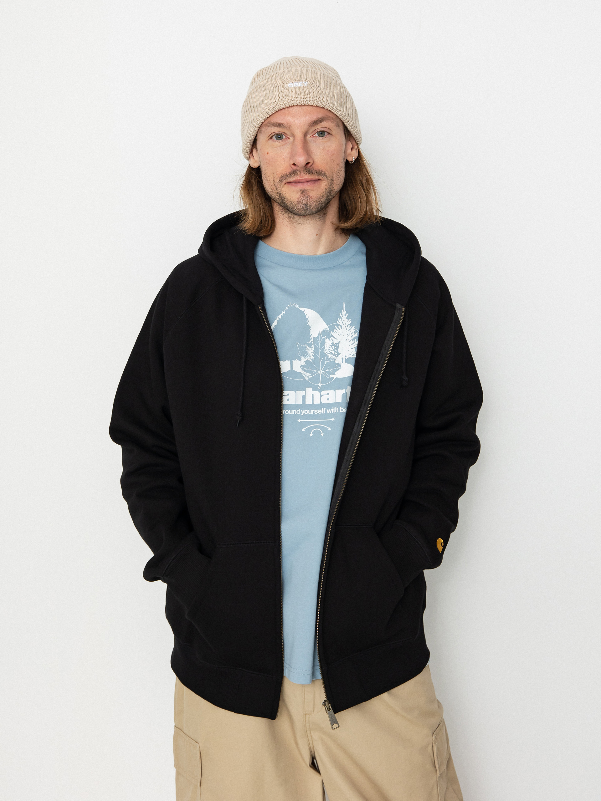 Mikina s kapucu0148ou Carhartt WIP Chase ZHD (black/gold)