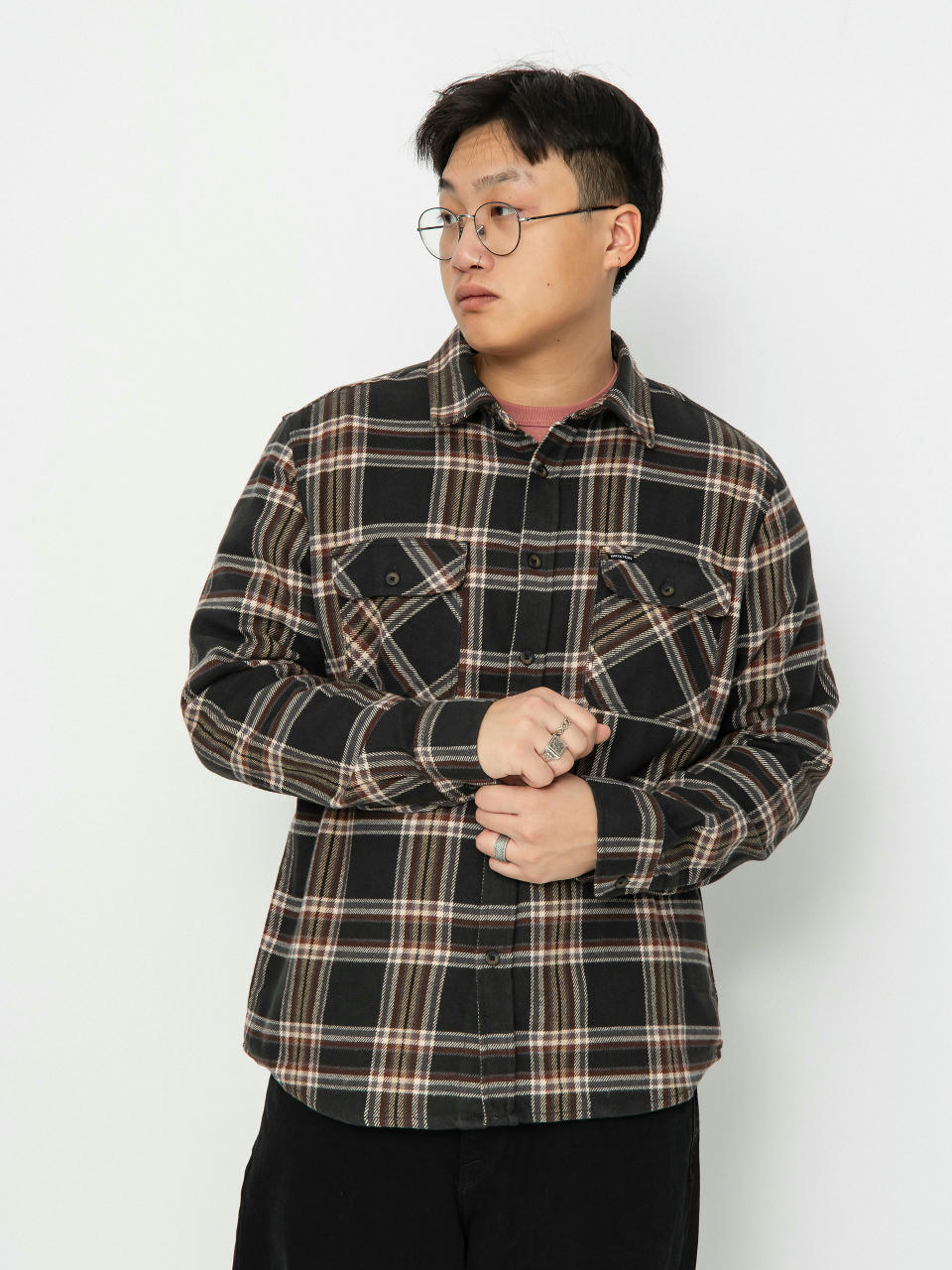 Košeľa Brixton Bowery Flannel Ls (black/charcoal/off white)