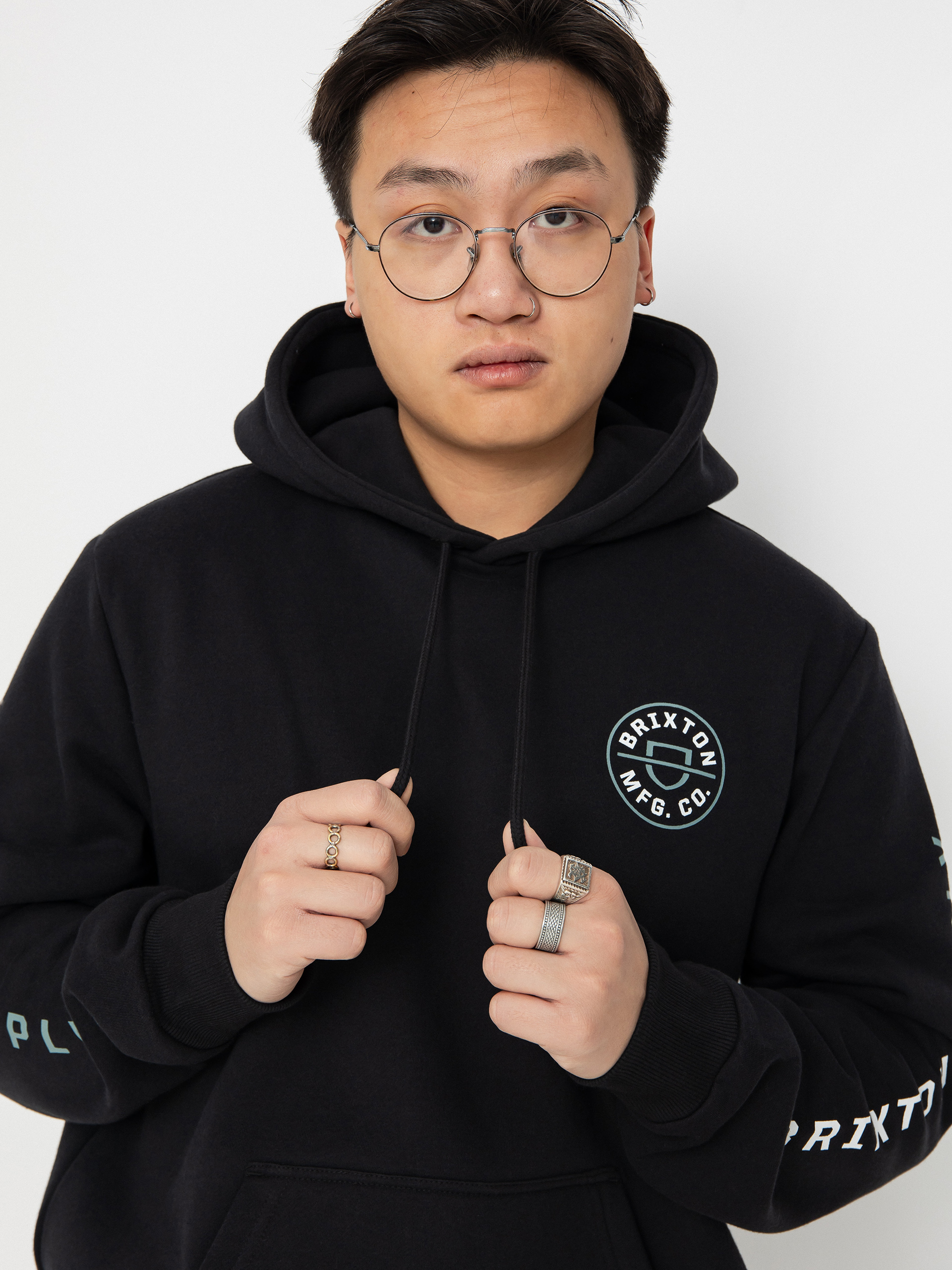 Mikina s kapucňou Brixton Crest (black/chinois green/white)