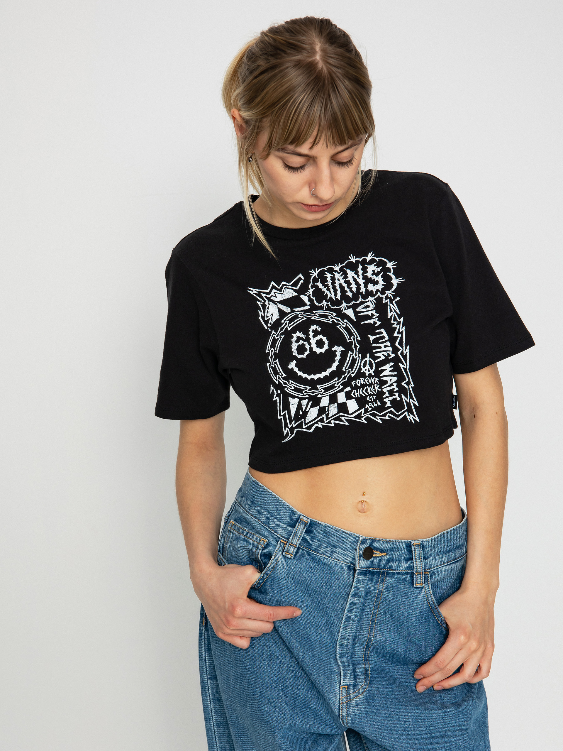 Tričko Vans Forever Checker Crew Crop II Wmn (black)