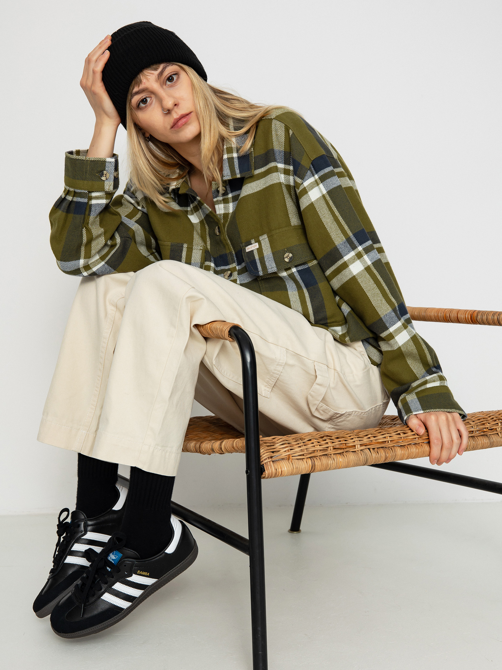 Košeľa Brixton Bowery Flannel Ls Wmn (sea kelp/washed navy)