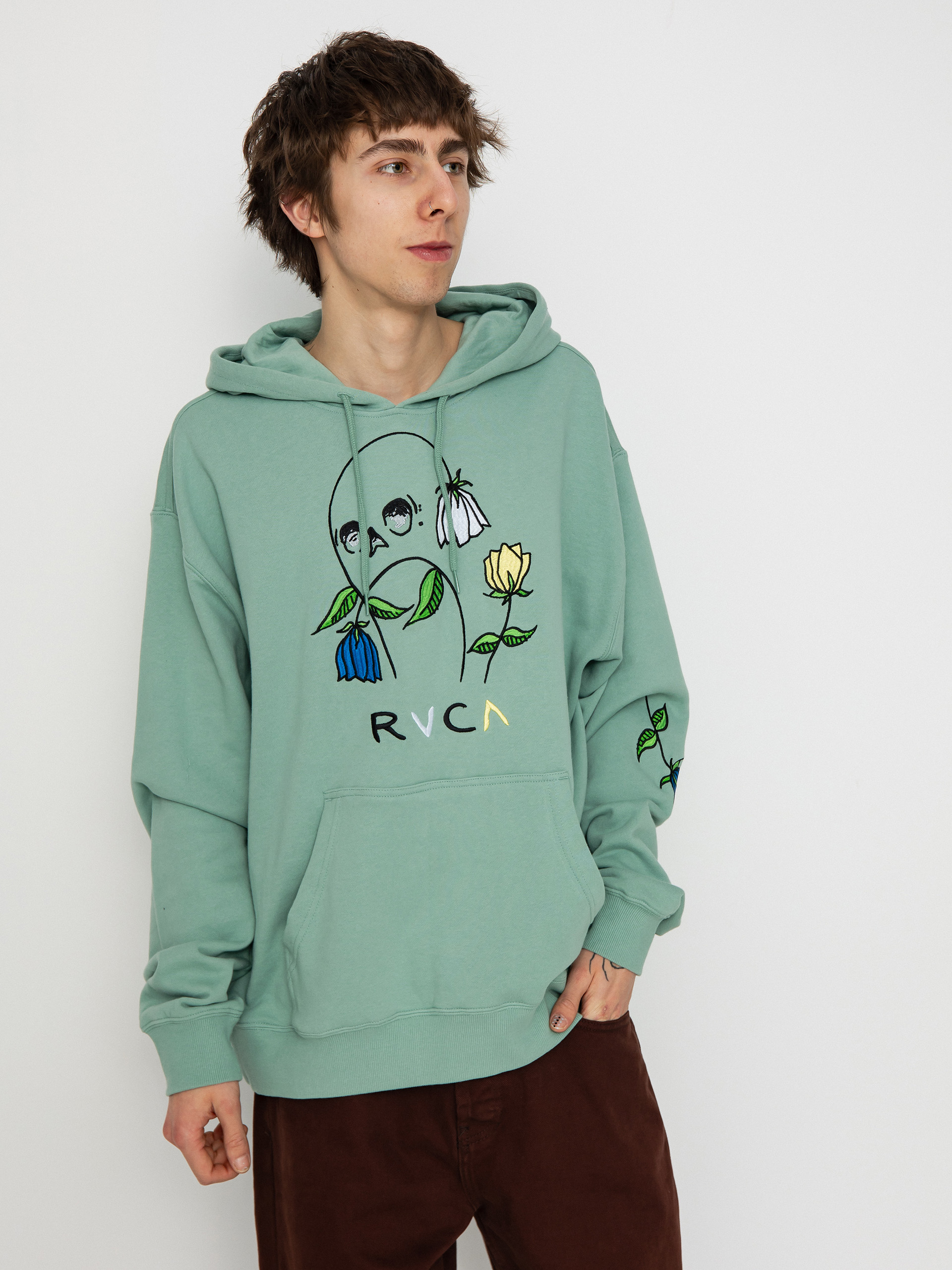 Mikina s kapucňou RVCA Flower Skull HD (green haze)