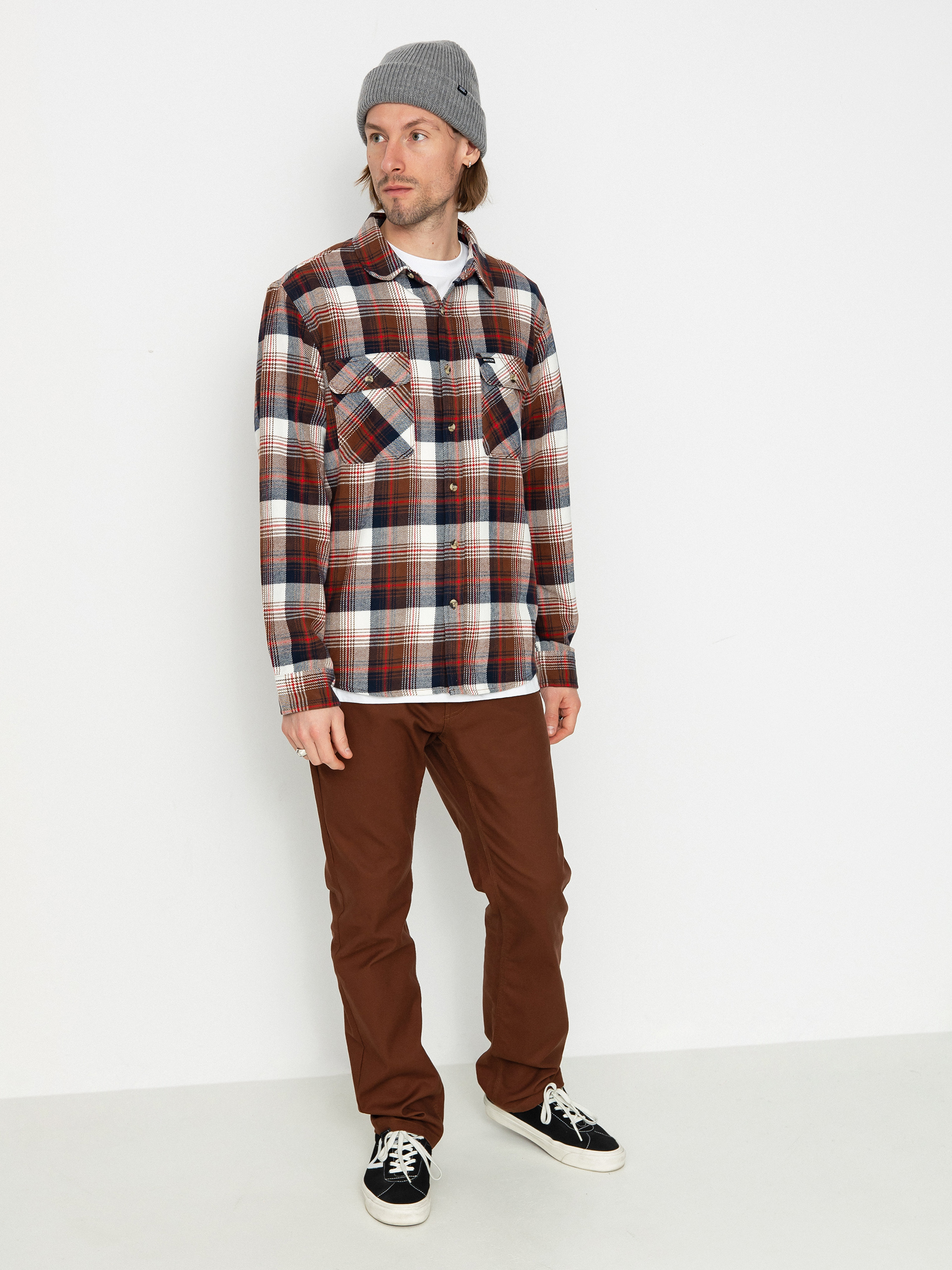 Košeľa Brixton Bowery Flannel Ls (washed navy/sepia/off white)