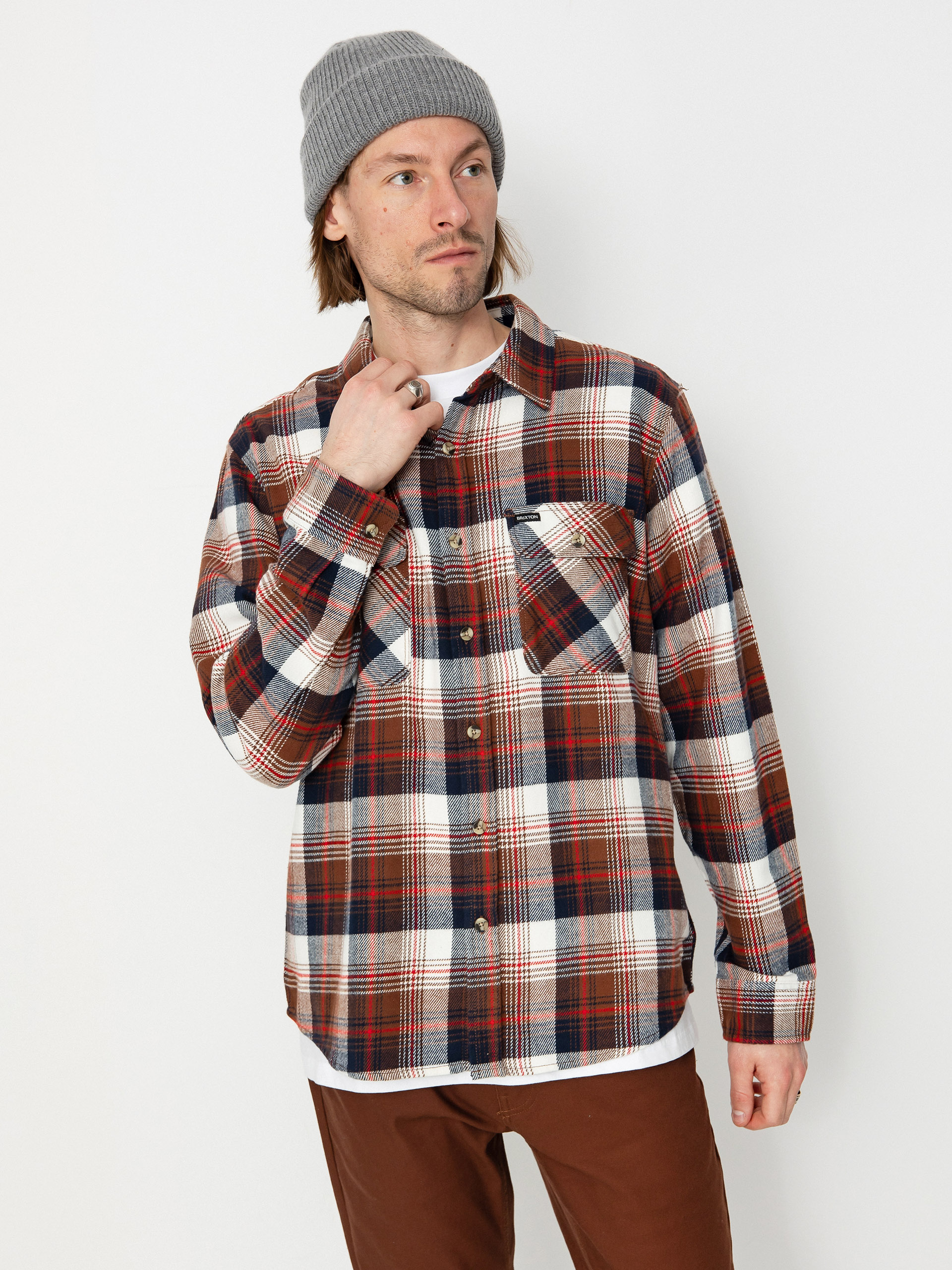 Košeľa Brixton Bowery Flannel Ls (washed navy/sepia/off white)