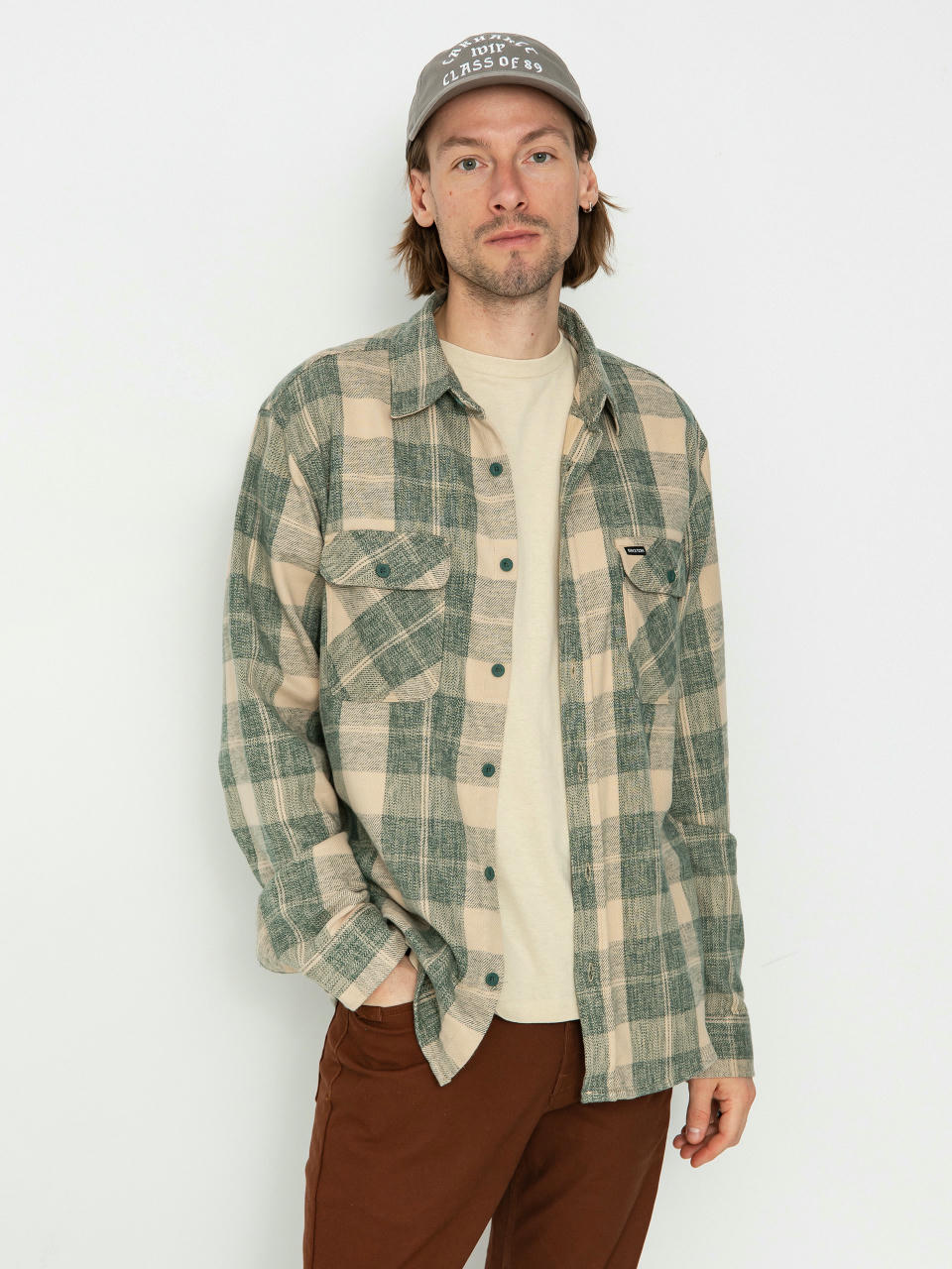 Košeľa Brixton Bowery Stretch Wr Flannel (trekking green/oatmilk)