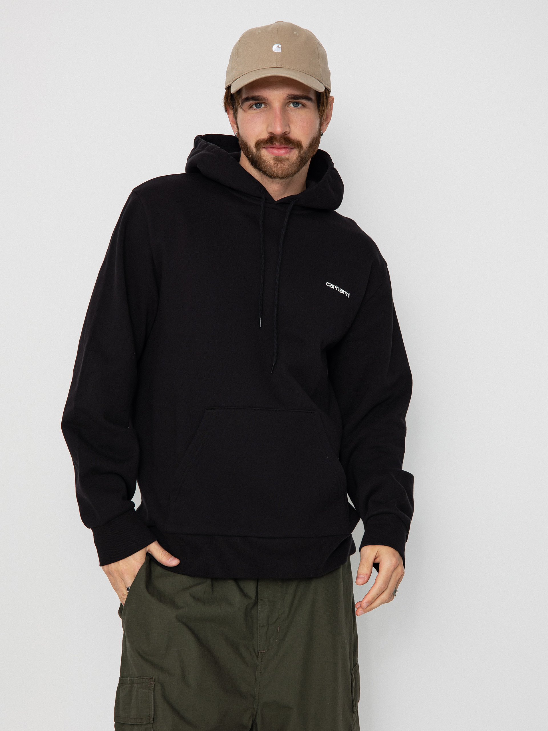 Mikina s kapucňou Carhartt WIP Script Embroidery HD (black/white)