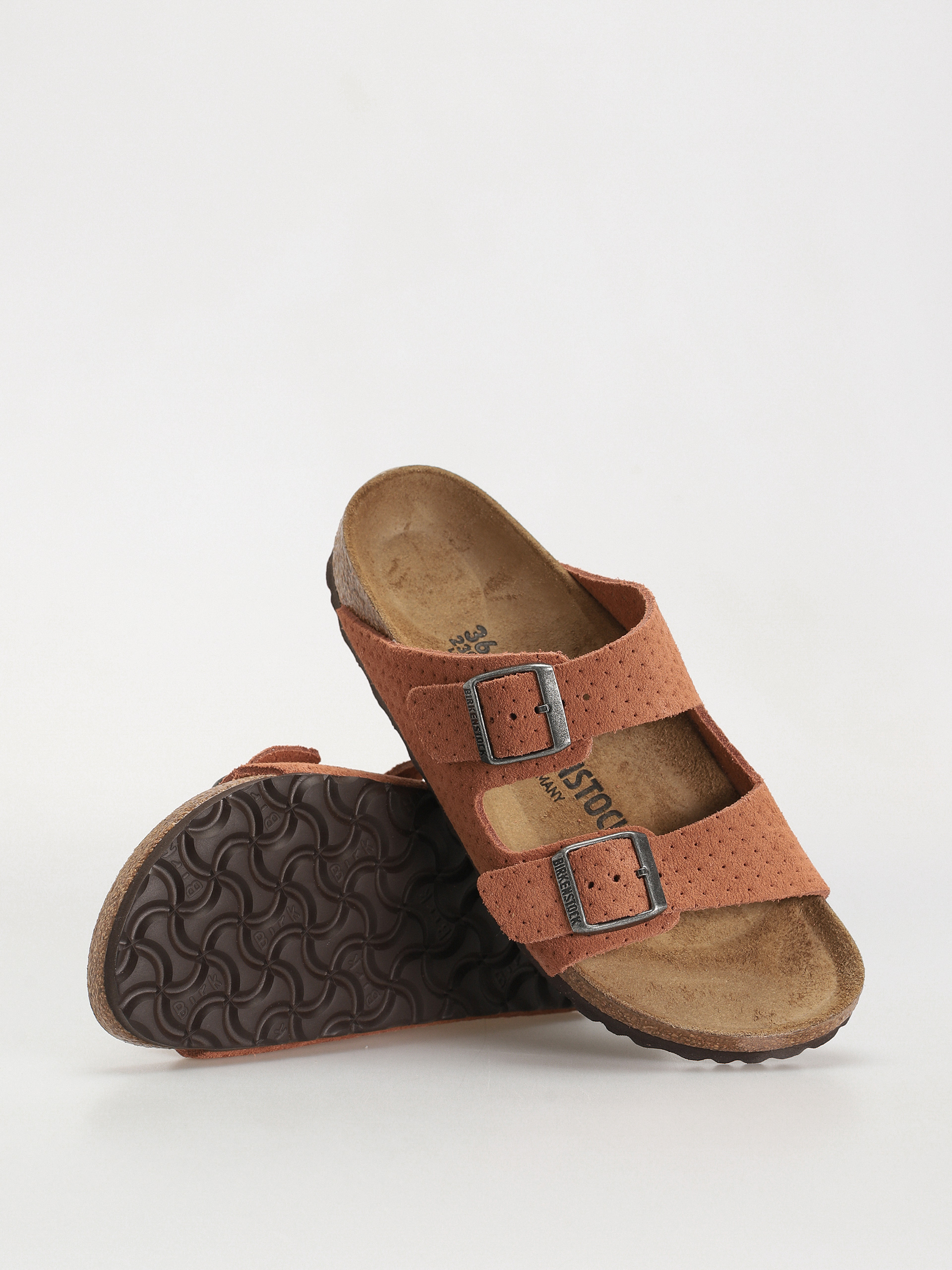 Šľapky Birkenstock Arizona Suede Embossed Narrow Wmn (emboss dots burnt orange)