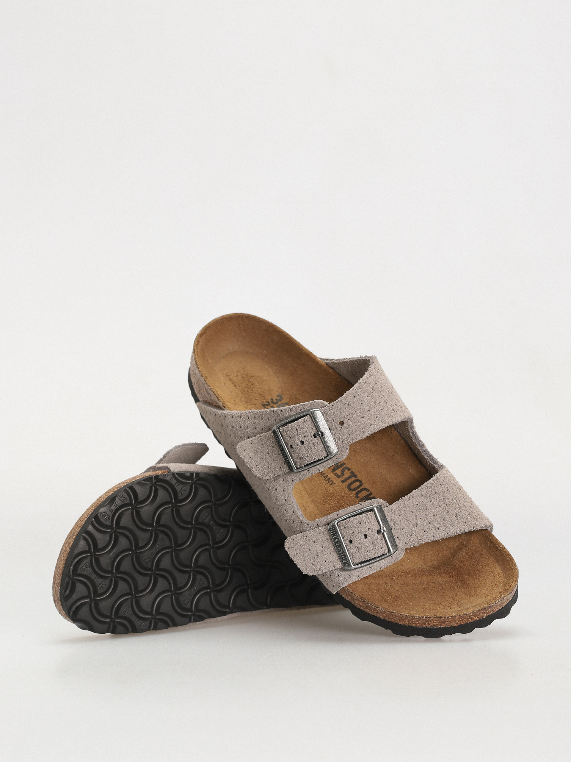 Šľapky Birkenstock Arizona Suede Embossed Narrow Wmn (emboss dots stone coin)