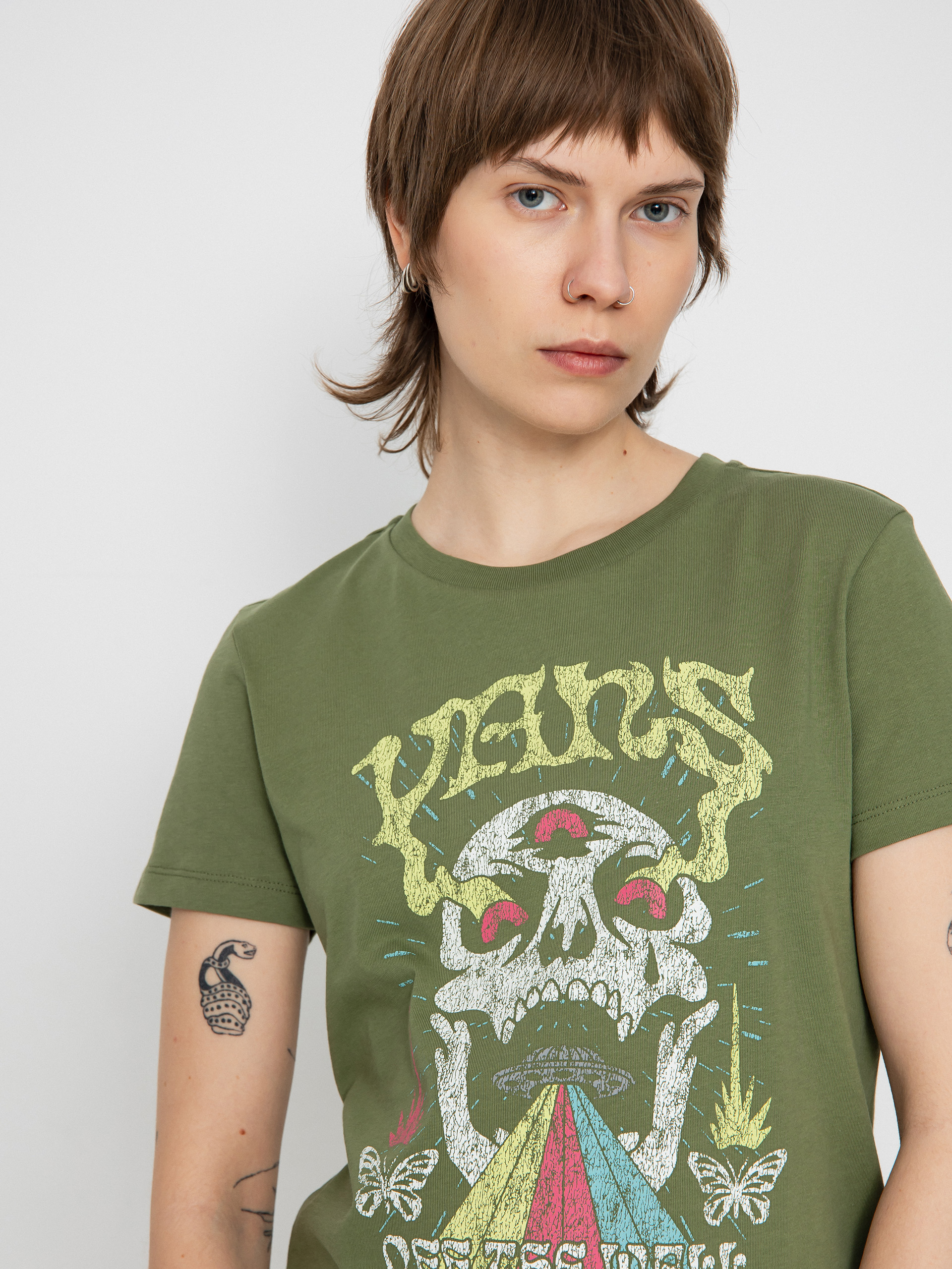 Tričko Vans Skull Saucer Crew Wmn (olivine)