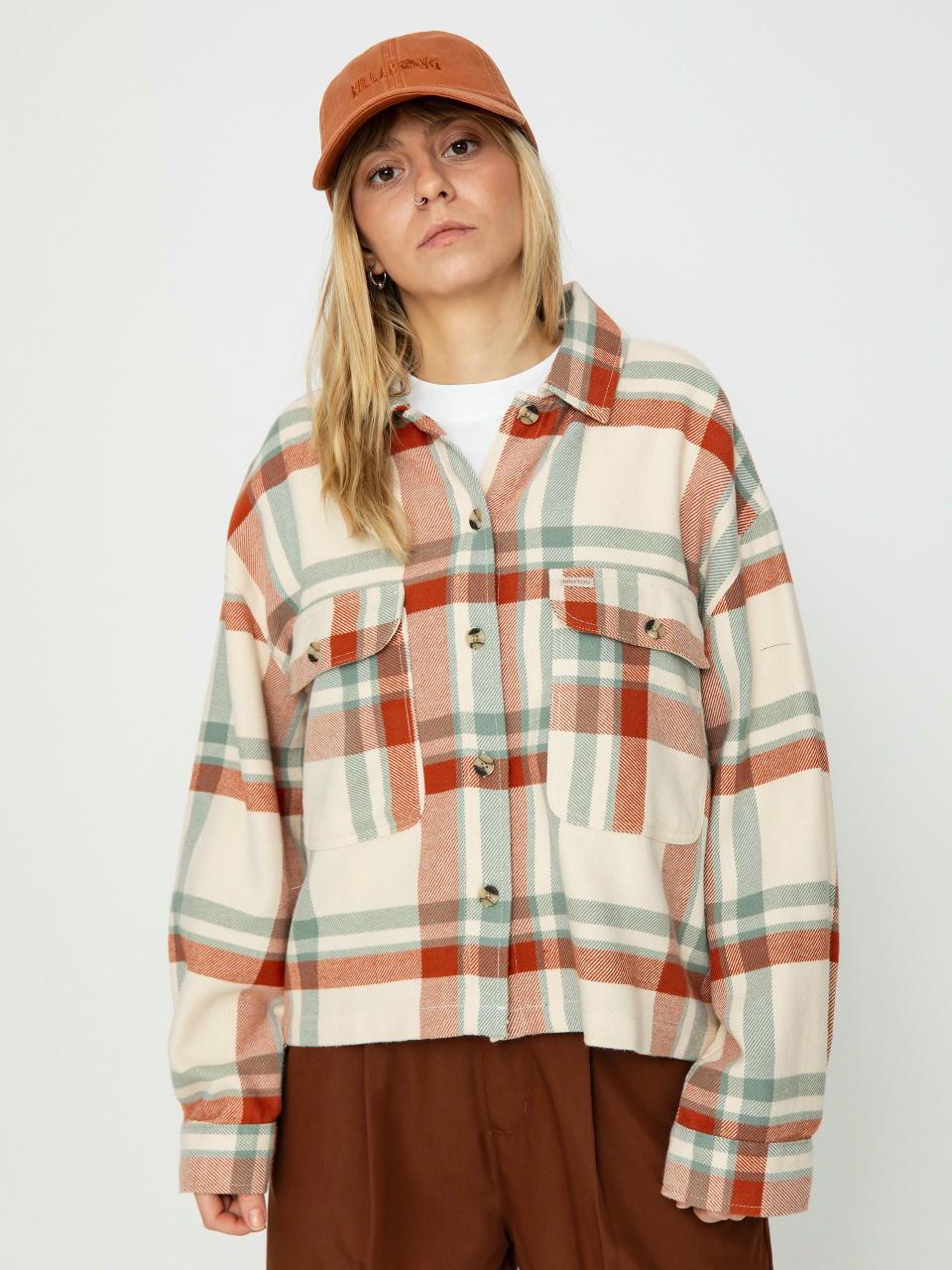 Košeľa Brixton Bowery Flannel Ls Wmn (white smoke/terracotta)