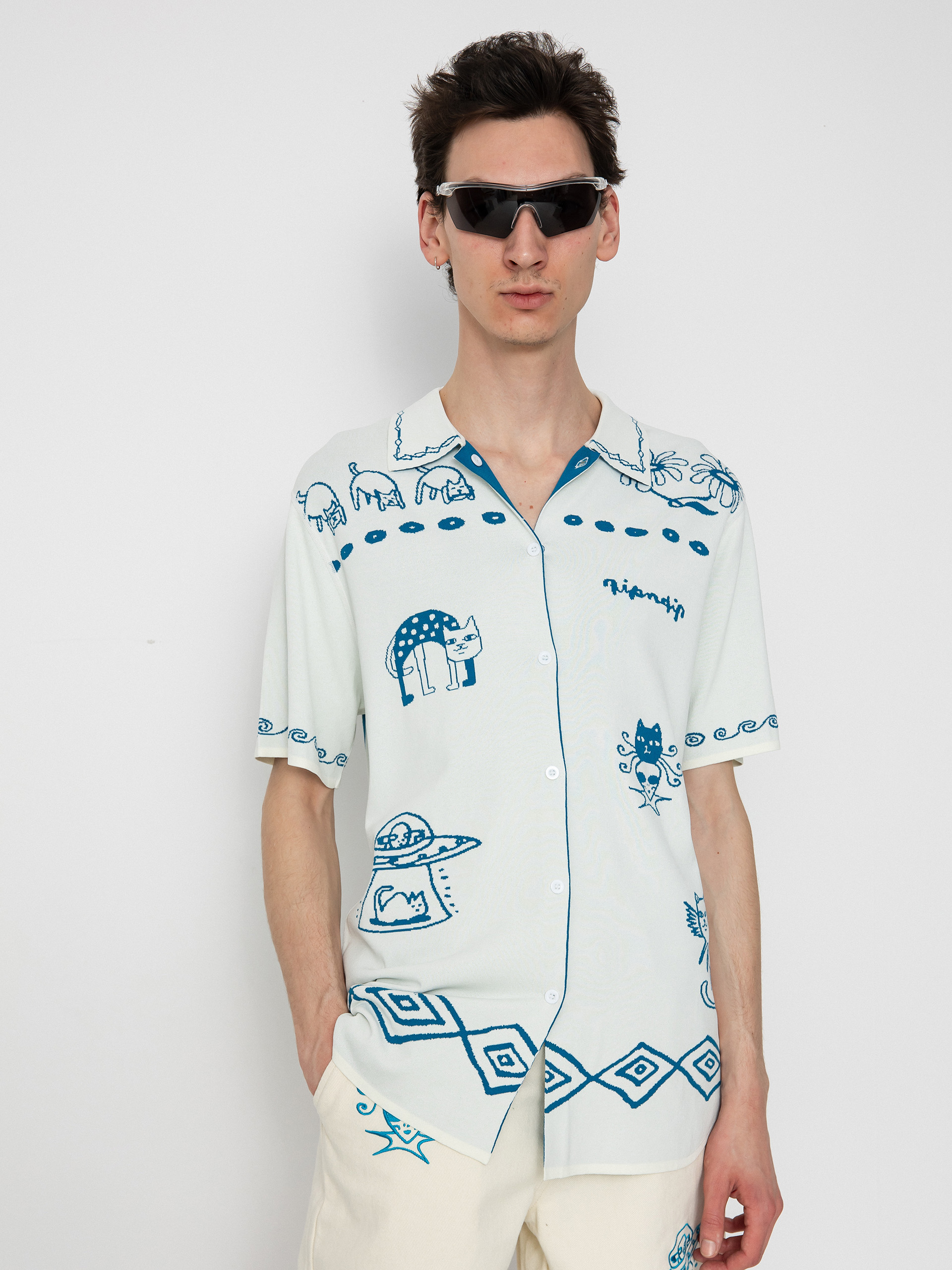 Košeľa RipNDip Blonded Knitted Button (off white)