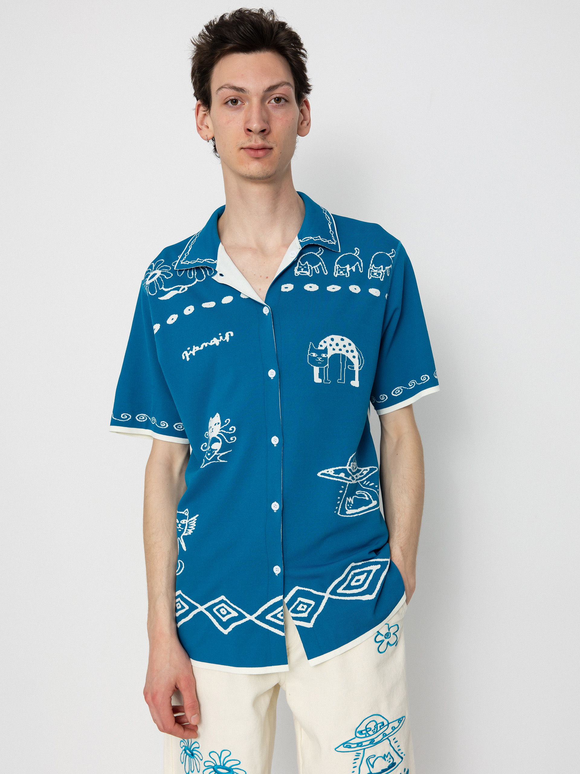 Košeľa RipNDip Blonded Knitted Button (off white)