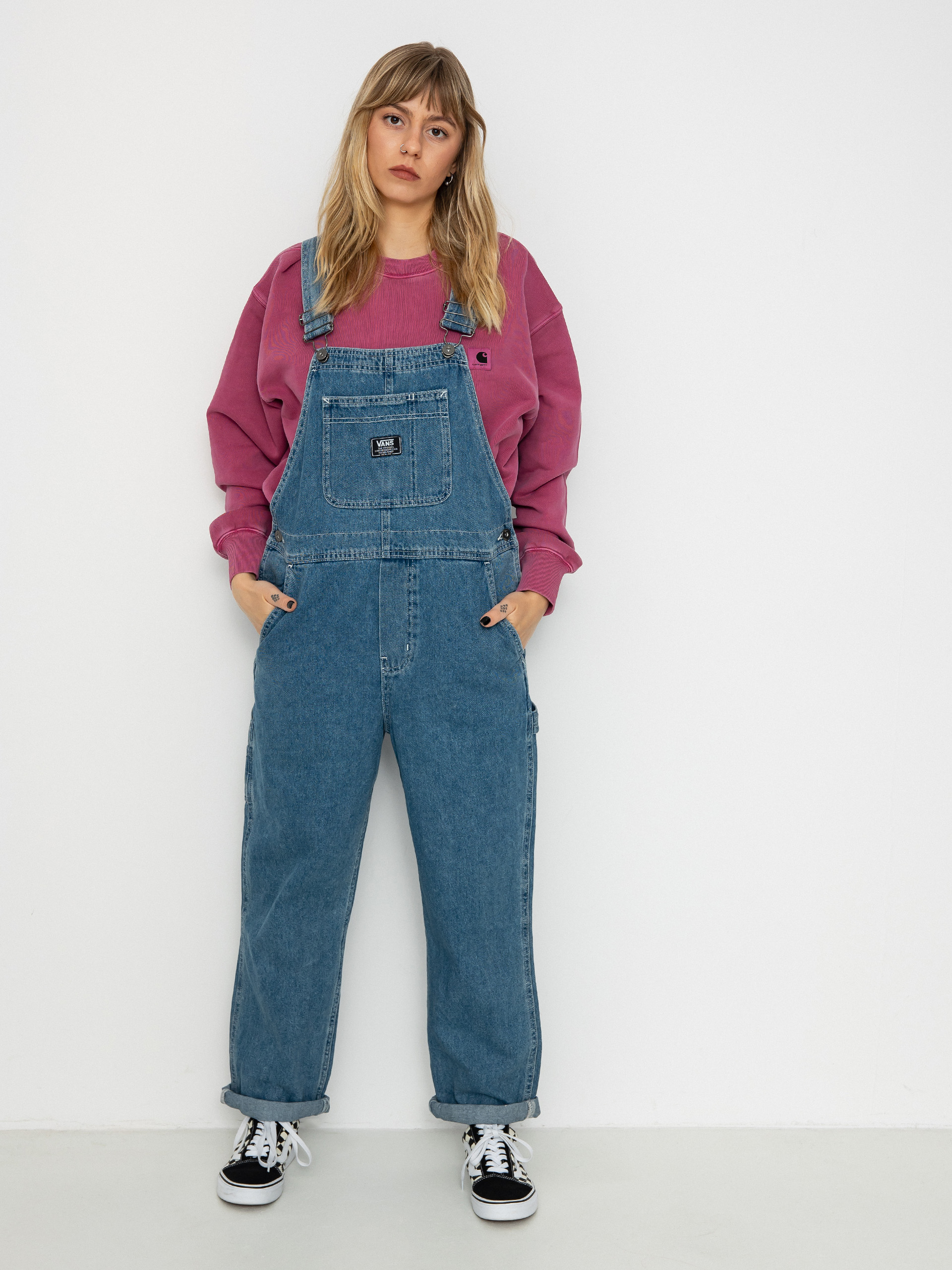 Nohavice Vans Groundwork Denim Overall Wmn (stone wash)